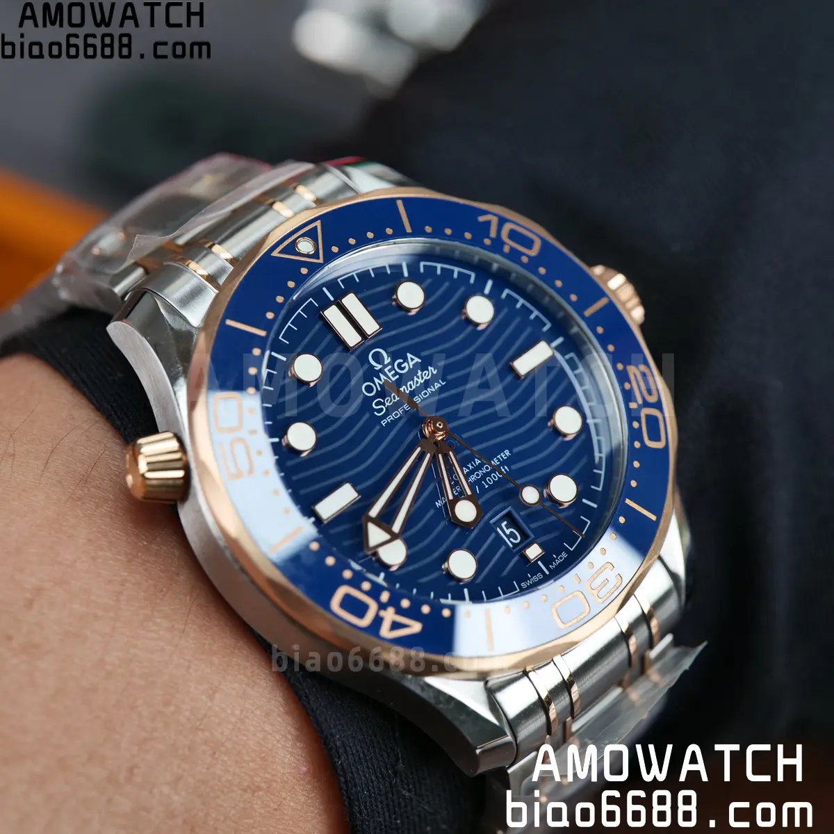 OMEGA Seamaster Diver 300M 210.20.42.20.03.002 SS/RG ORF 1:1 Best Edition Blue Ceramic Blue Dial on SS Bracelet A8800 79 2806d5a04dc4e46 AMO Watch