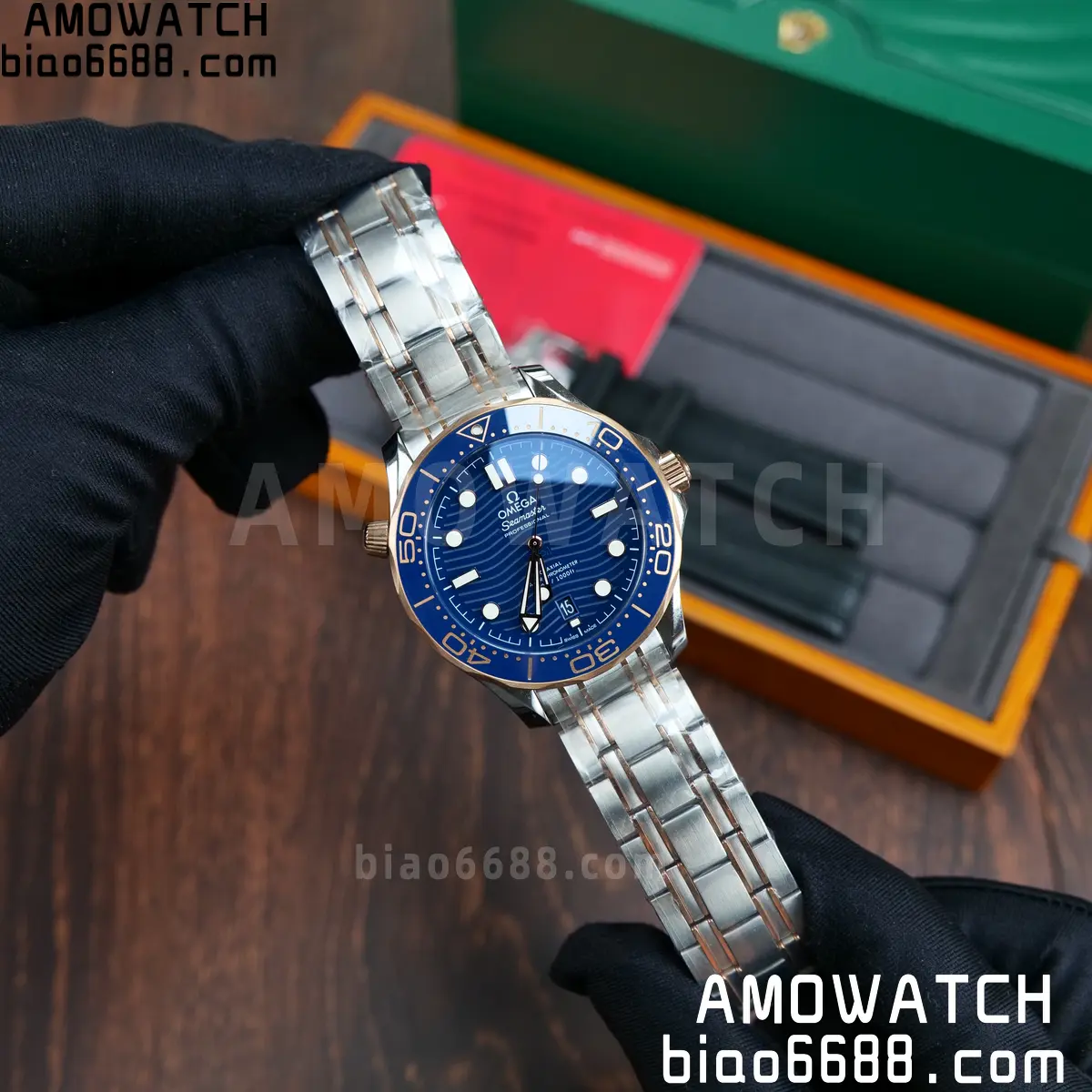 OMEGA Seamaster Diver 300M 210.20.42.20.03.002 SS/RG ORF 1:1 Best Edition Blue Ceramic Blue Dial on SS Bracelet A8800 57 2ff16d44b428769 AMO Watch