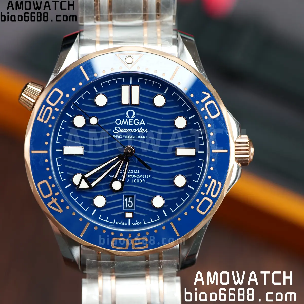 OMEGA Seamaster Diver 300M 210.20.42.20.03.002 SS/RG ORF 1:1 Best Edition Blue Ceramic Blue Dial on SS Bracelet A8800 62 341fd196863321a AMO Watch