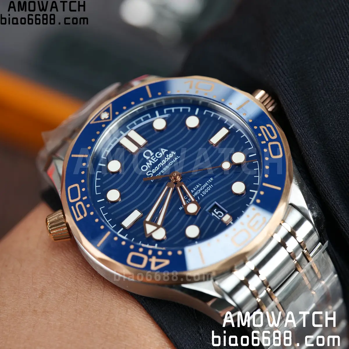 OMEGA Seamaster Diver 300M 210.20.42.20.03.002 SS/RG ORF 1:1 Best Edition Blue Ceramic Blue Dial on SS Bracelet A8800 78 3ce71da4a64f097 AMO Watch