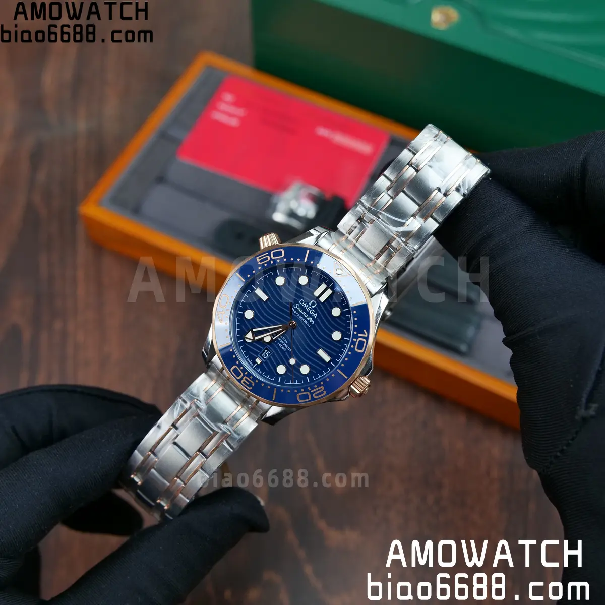 OMEGA Seamaster Diver 300M 210.20.42.20.03.002 SS/RG ORF 1:1 Best Edition Blue Ceramic Blue Dial on SS Bracelet A8800 58 7a779084ef93ede AMO Watch