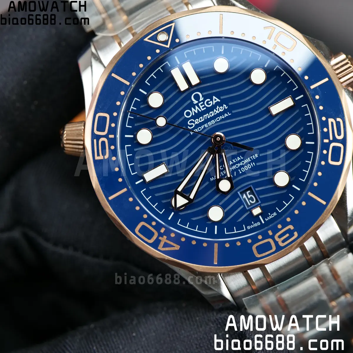 OMEGA Seamaster Diver 300M 210.20.42.20.03.002 SS/RG ORF 1:1 Best Edition Blue Ceramic Blue Dial on SS Bracelet A8800 70 988ea91def9947e AMO Watch