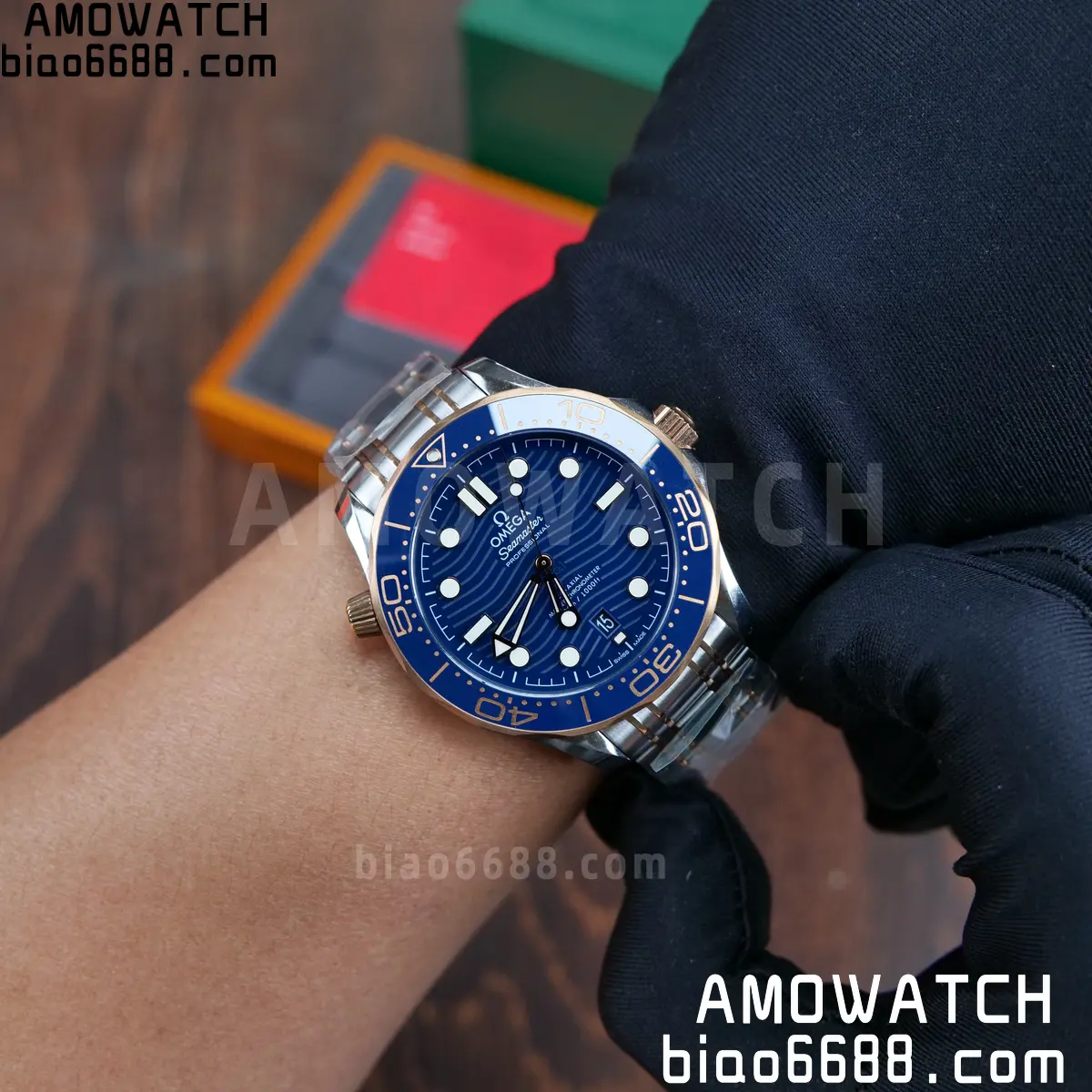 OMEGA Seamaster Diver 300M 210.20.42.20.03.002 SS/RG ORF 1:1 Best Edition Blue Ceramic Blue Dial on SS Bracelet A8800 80 abbd5f42958648b AMO Watch