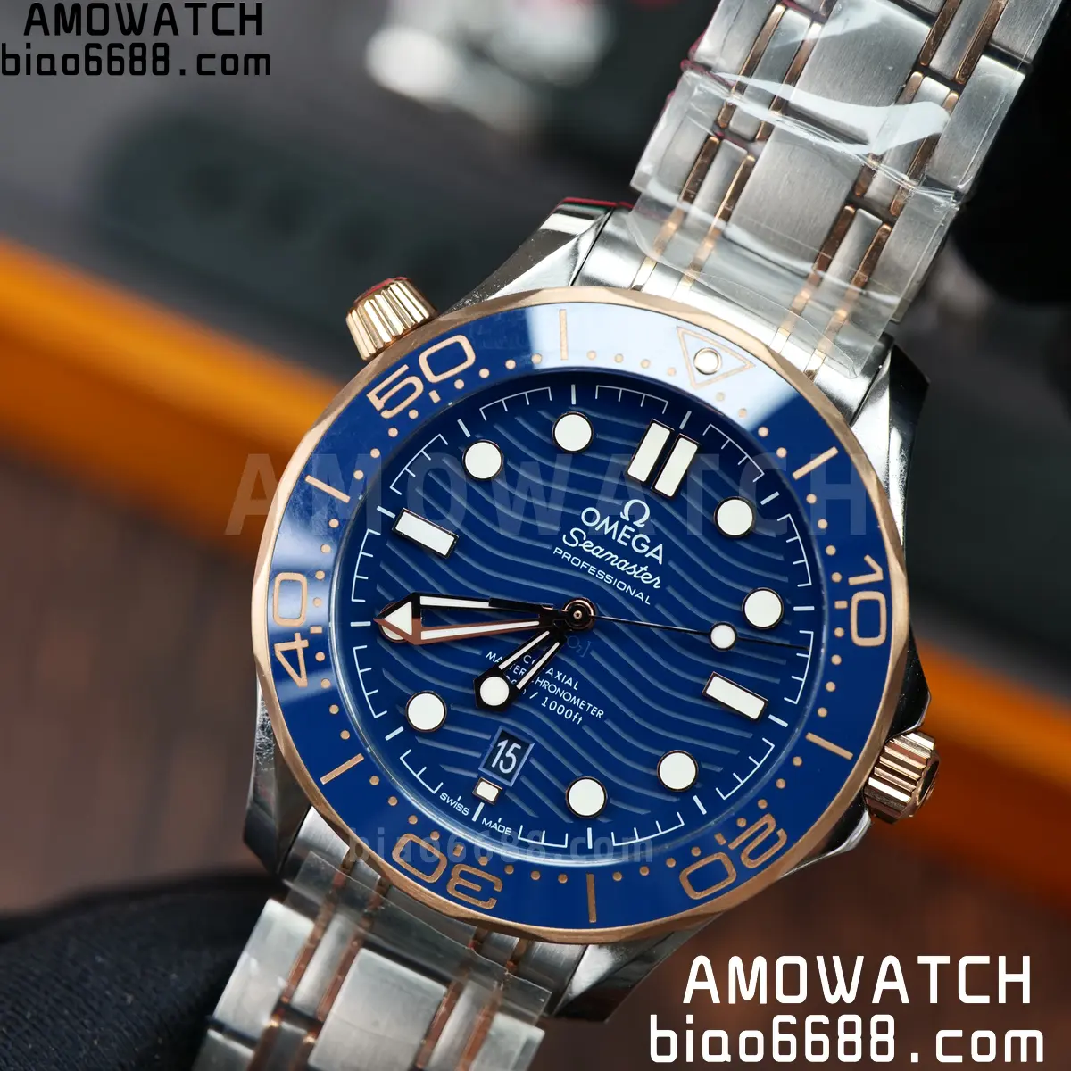 OMEGA Seamaster Diver 300M 210.20.42.20.03.002 SS/RG ORF 1:1 Best Edition Blue Ceramic Blue Dial on SS Bracelet A8800 72 b008559163a1f39 AMO Watch
