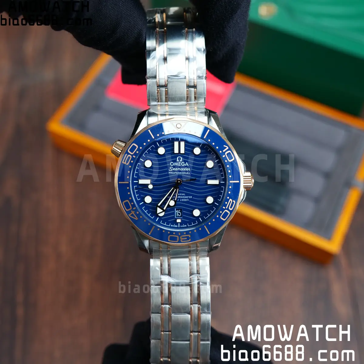 OMEGA Seamaster Diver 300M 210.20.42.20.03.002 SS/RG ORF 1:1 Best Edition Blue Ceramic Blue Dial on SS Bracelet A8800 61 c4956eaaeefe7cb AMO Watch