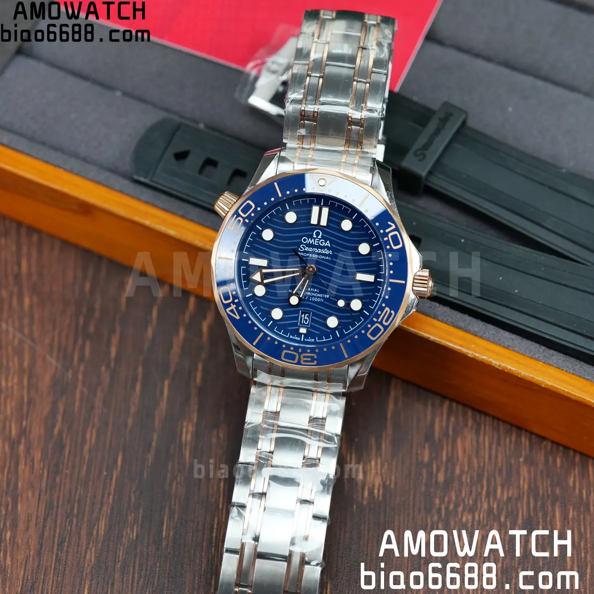 OMEGA Seamaster Diver 300M 210.20.42.20.03.002 SS/RG ORF 1:1 Best Edition Blue Ceramic Blue Dial on SS Bracelet A8800 81 dfca6e73769ad8e AMO Watch