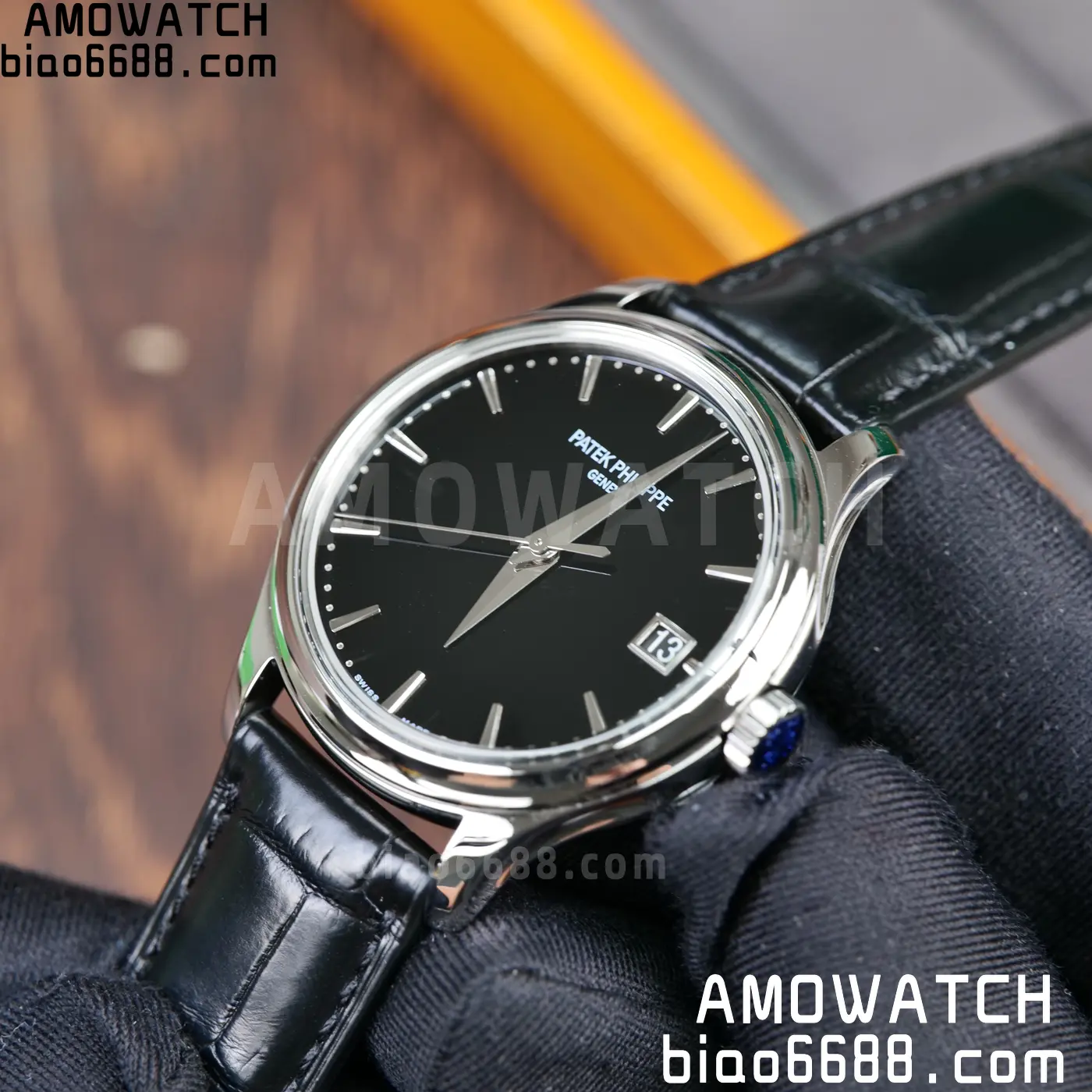 PP Calatrava 5227G SS 3KF 1:1 Best Edition Black Dial on Black Leather Strap 324 V2 73 27d58ea01e1fd45 AMO Watch