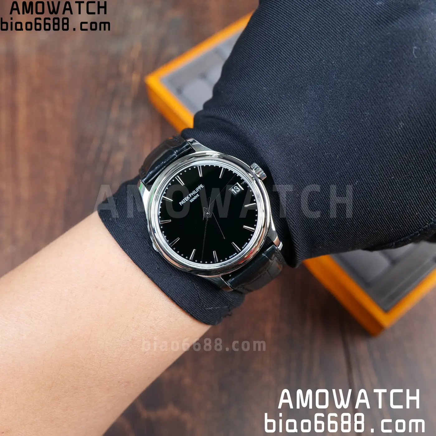 PP Calatrava 5227G SS 3KF 1:1 Best Edition Black Dial on Black Leather Strap 324 V2 87 41187d67081b008 AMO Watch