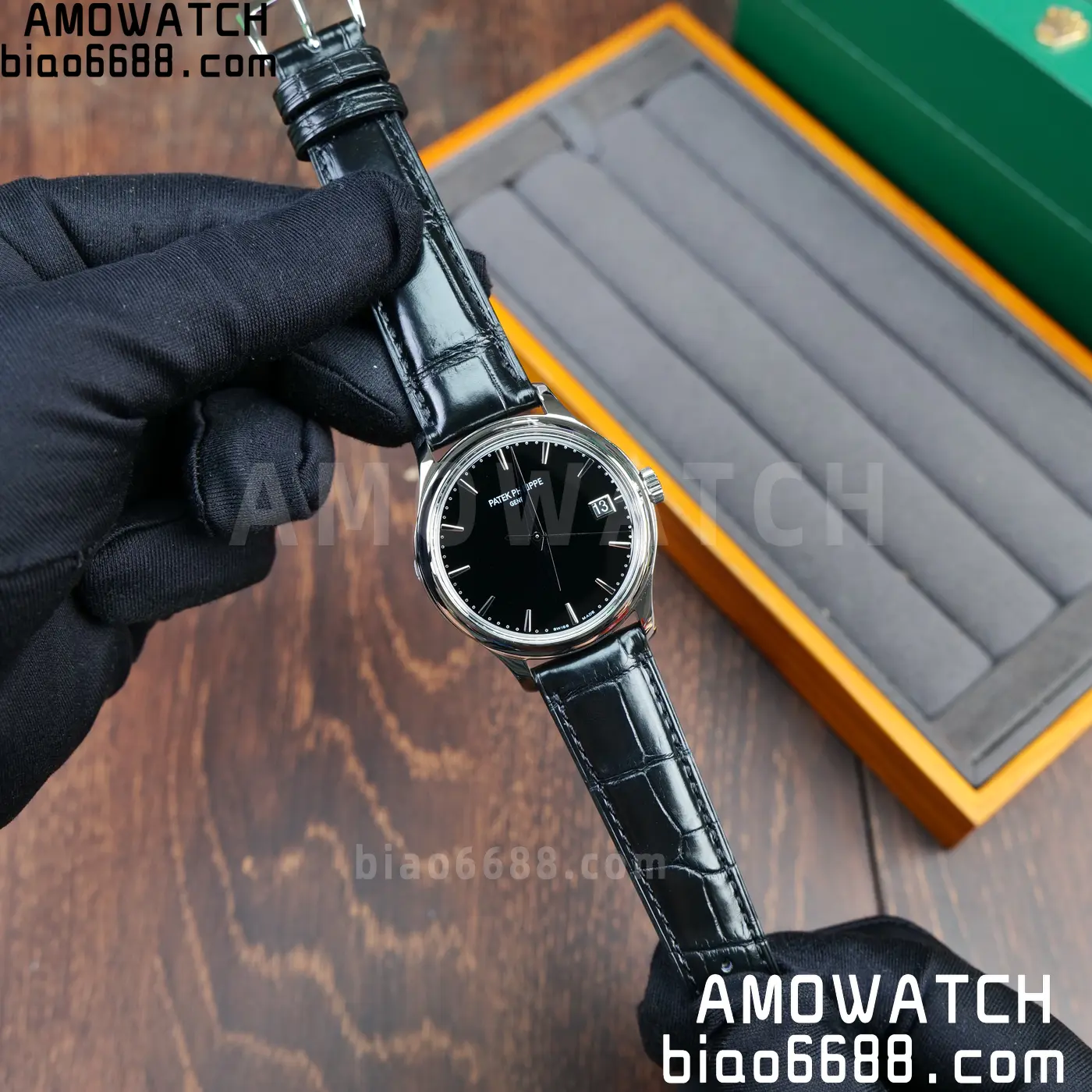 PP Calatrava 5227G SS 3KF 1:1 Best Edition Black Dial on Black Leather Strap 324 V2 61 494e606803ca78d AMO Watch