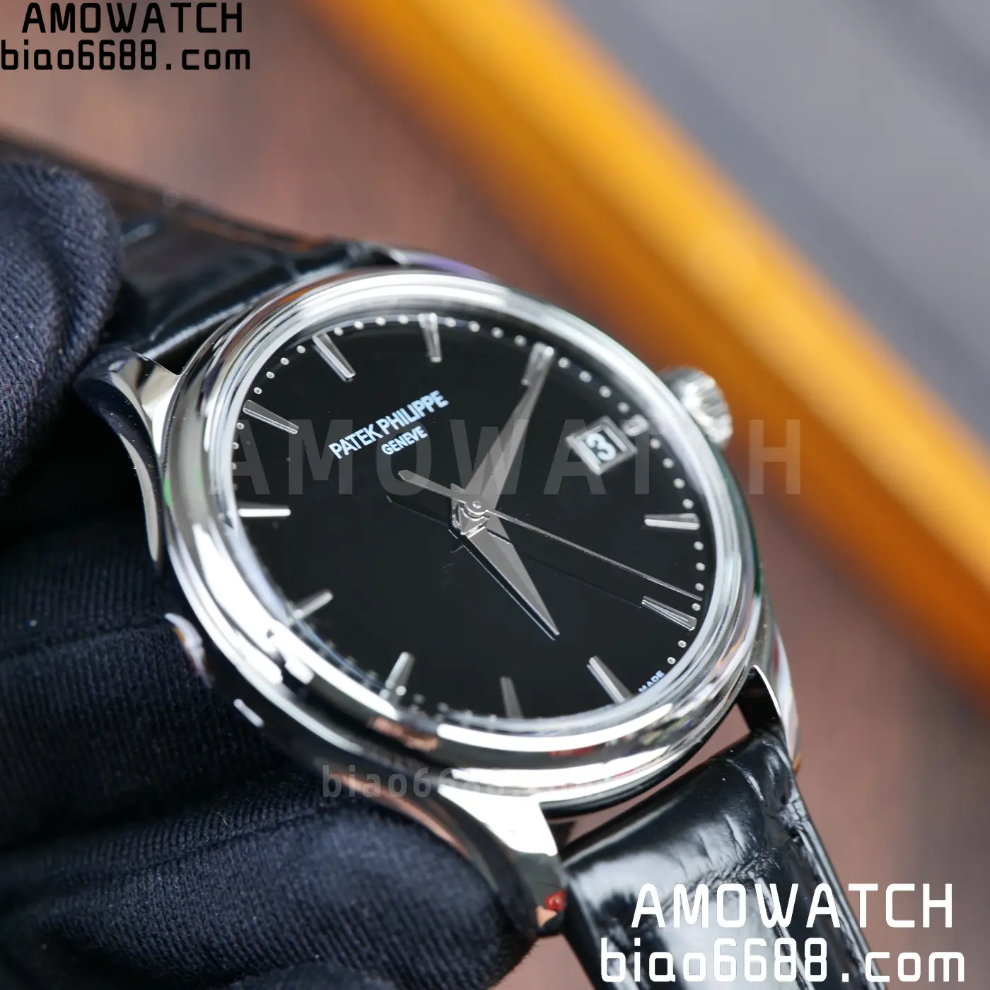 PP Calatrava 5227G SS 3KF 1:1 Best Edition Black Dial on Black Leather Strap 324 V2 78 bded6247fd4b1c6 AMO Watch