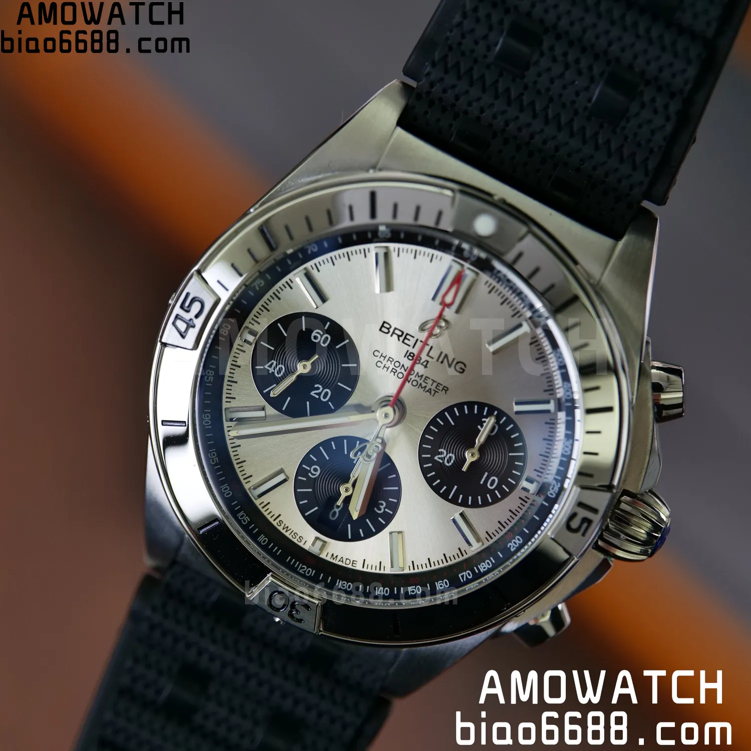 Breitling Chronomat B01 AB0134101G1A1 42mm SS TF 1:1 Best Edition Silver Dial on Black Rubber Strap A7750 82 a91f8773a470576 AMO Watch
