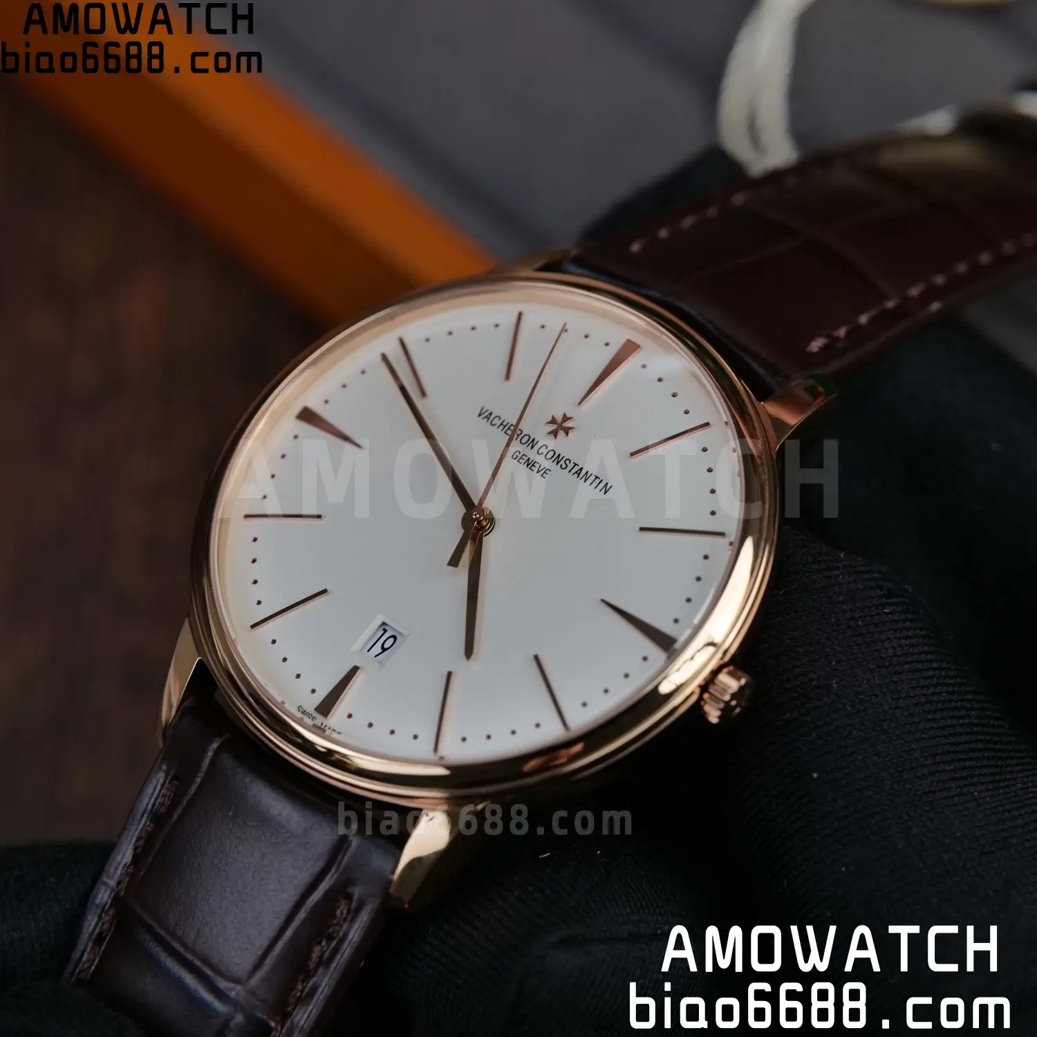 VC Patrimony Date 85180 RG PPF 1:1 Best Edition White Dial on Brown Leather Strap MIYOTA 9015 84 0ceffce21f75d09 AMO Watch