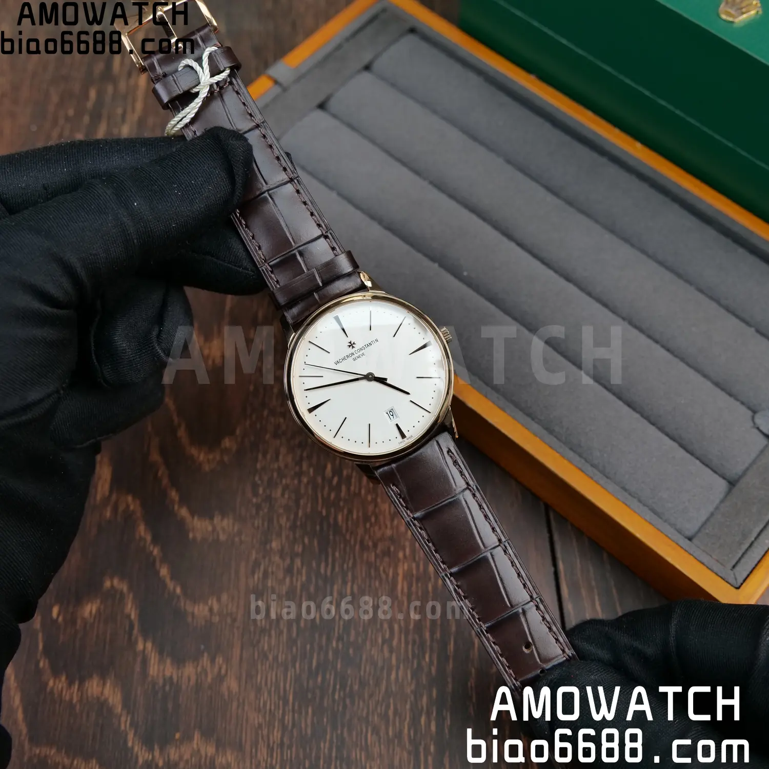 VC Patrimony Date 85180 RG PPF 1:1 Best Edition White Dial on Brown Leather Strap MIYOTA 9015 70 1c801281f27d9cd AMO Watch