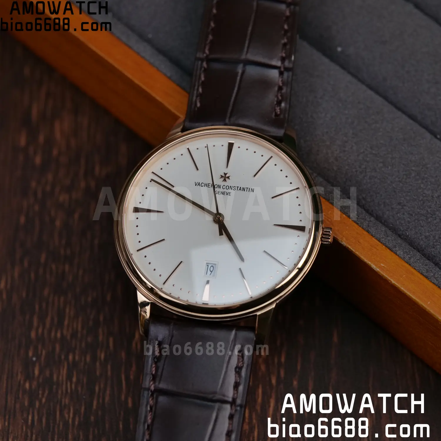 VC Patrimony Date 85180 RG PPF 1:1 Best Edition White Dial on Brown Leather Strap MIYOTA 9015 90 30ae650e8f1bec5 AMO Watch
