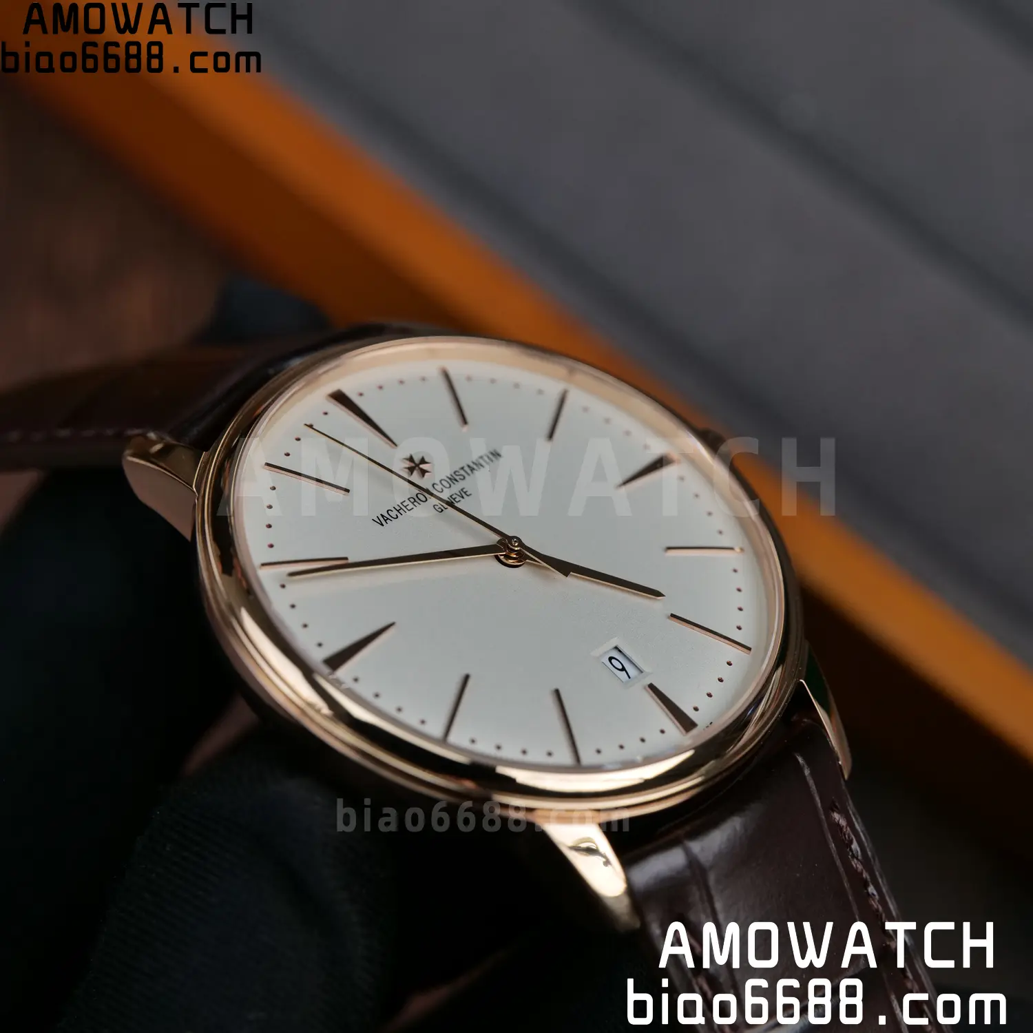 VC Patrimony Date 85180 RG PPF 1:1 Best Edition White Dial on Brown Leather Strap MIYOTA 9015 83 7274db7cdb7c290 AMO Watch