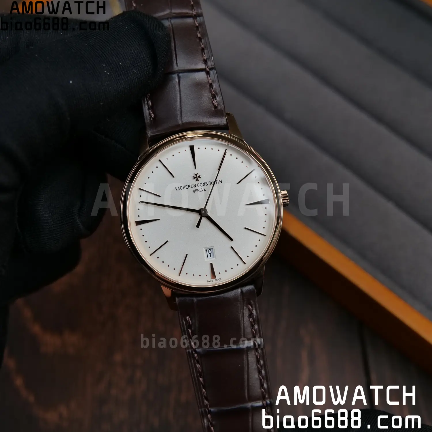 VC Patrimony Date 85180 RG PPF 1:1 Best Edition White Dial on Brown Leather Strap MIYOTA 9015 71 751fee225e2d068 AMO Watch