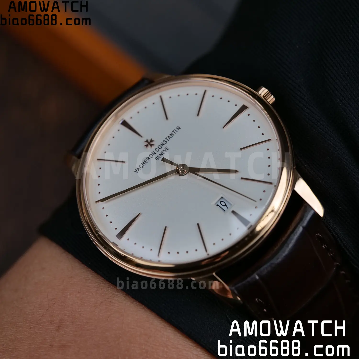 VC Patrimony Date 85180 RG PPF 1:1 Best Edition White Dial on Brown Leather Strap MIYOTA 9015 100 9177d06cfc30db6 AMO Watch