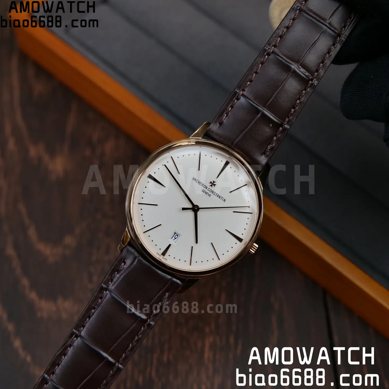 VC Patrimony Date 85180 RG PPF 1:1 Best Edition White Dial on Brown Leather Strap MIYOTA 9015 72 d150514aca26097 AMO Watch