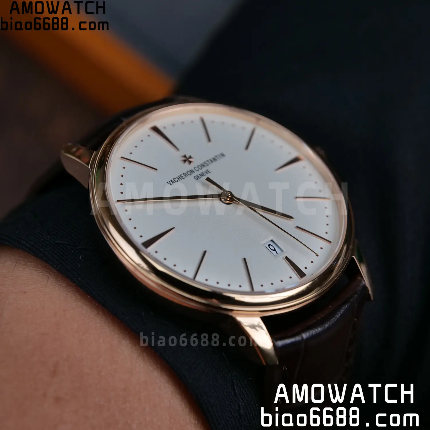 VC Patrimony Date 85180 RG PPF 1:1 Best Edition White Dial on Brown Leather Strap MIYOTA 9015 101 f86927ebae660f9 AMO Watch
