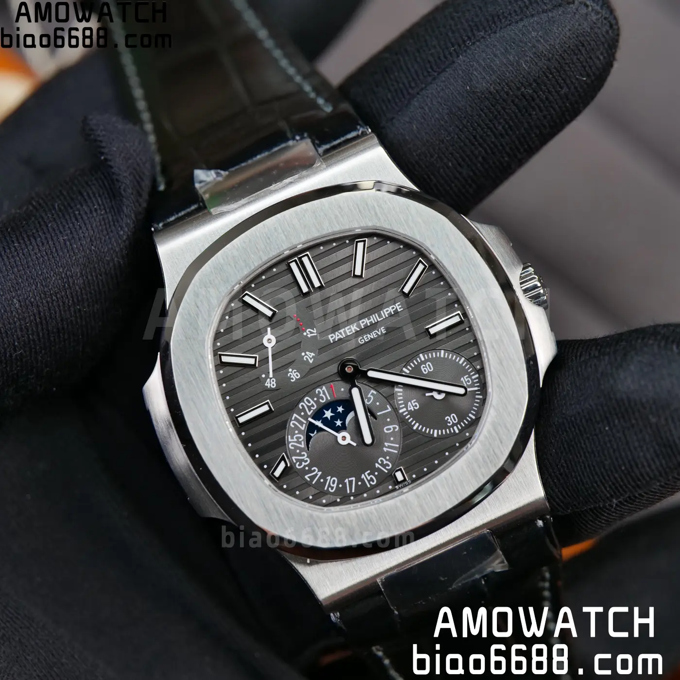 PP Nautilus 5712G SS PPF 1:1 Best Edition Gray Dial on Black Leather Strap A240 Super Clone 101 017356e478a5993 AMO Watch