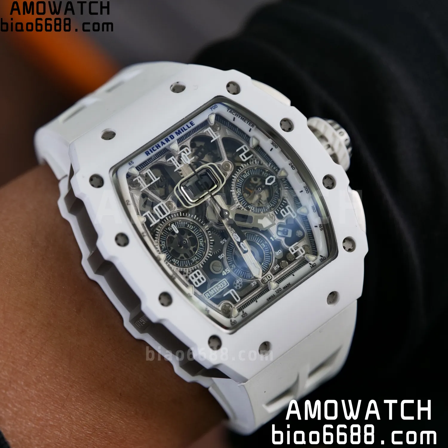 Richard Mille RM11-03 RM1103 Black Carbon KV Factory Best Edition Skeleton Dial on White Rubber Strap v5 102 12ddd0b8323af39 AMO Watch