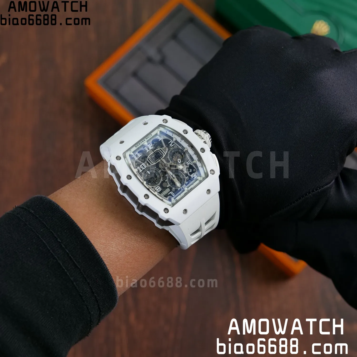 Richard Mille RM11-03 RM1103 Black Carbon KV Factory Best Edition Skeleton Dial on White Rubber Strap v5 100 1ba4cdb5546f5b1 AMO Watch