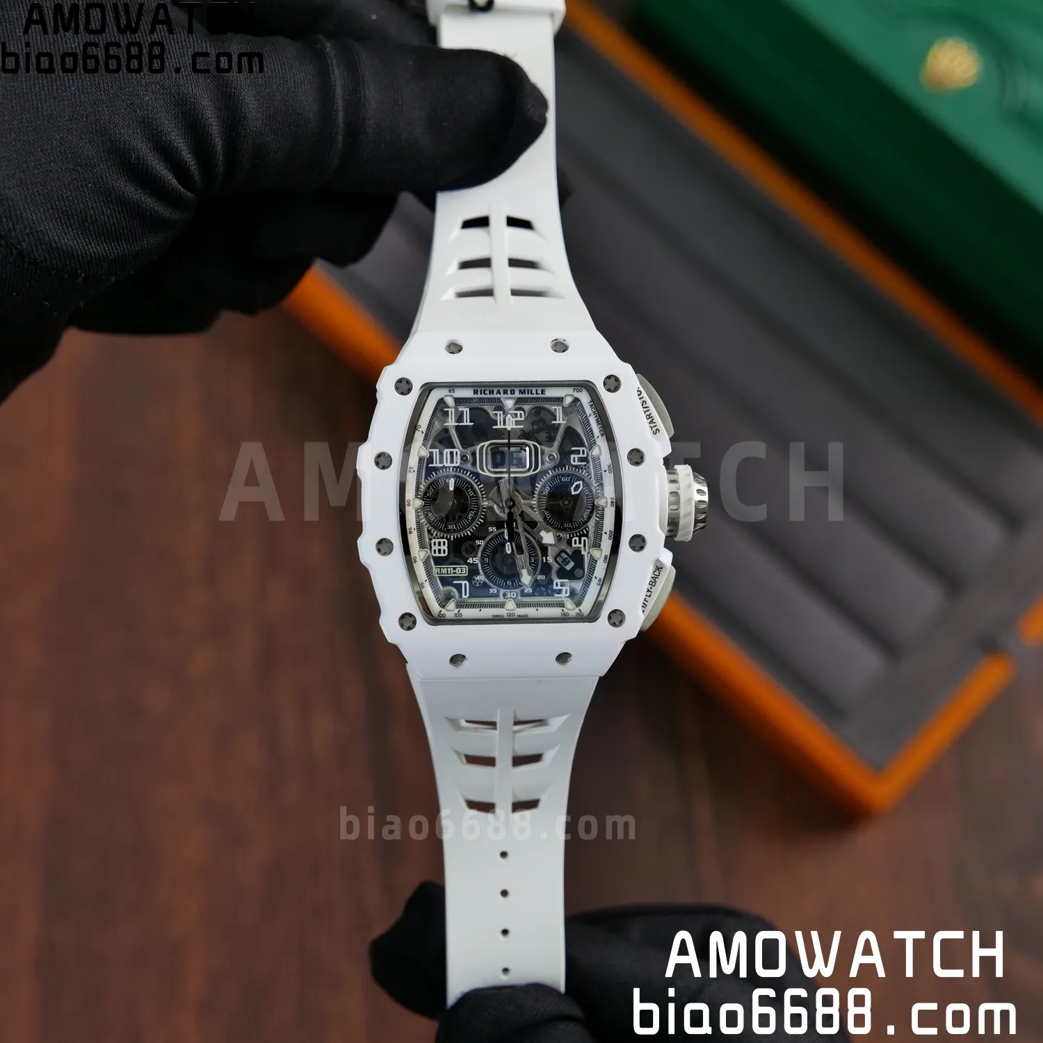 Richard Mille RM11-03 RM1103 Black Carbon KV Factory Best Edition Skeleton Dial on White Rubber Strap v5 72 1dc13d16029f14b AMO Watch