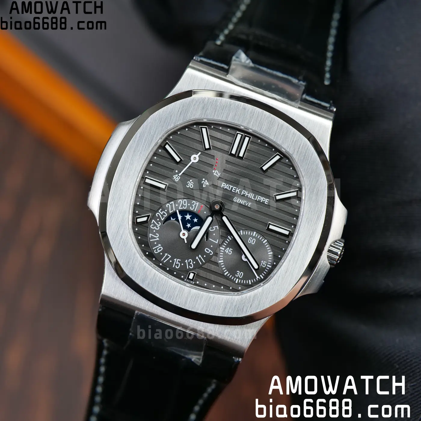 PP Nautilus 5712G SS PPF 1:1 Best Edition Gray Dial on Black Leather Strap A240 Super Clone 102 25741a29a9bd8b1 AMO Watch