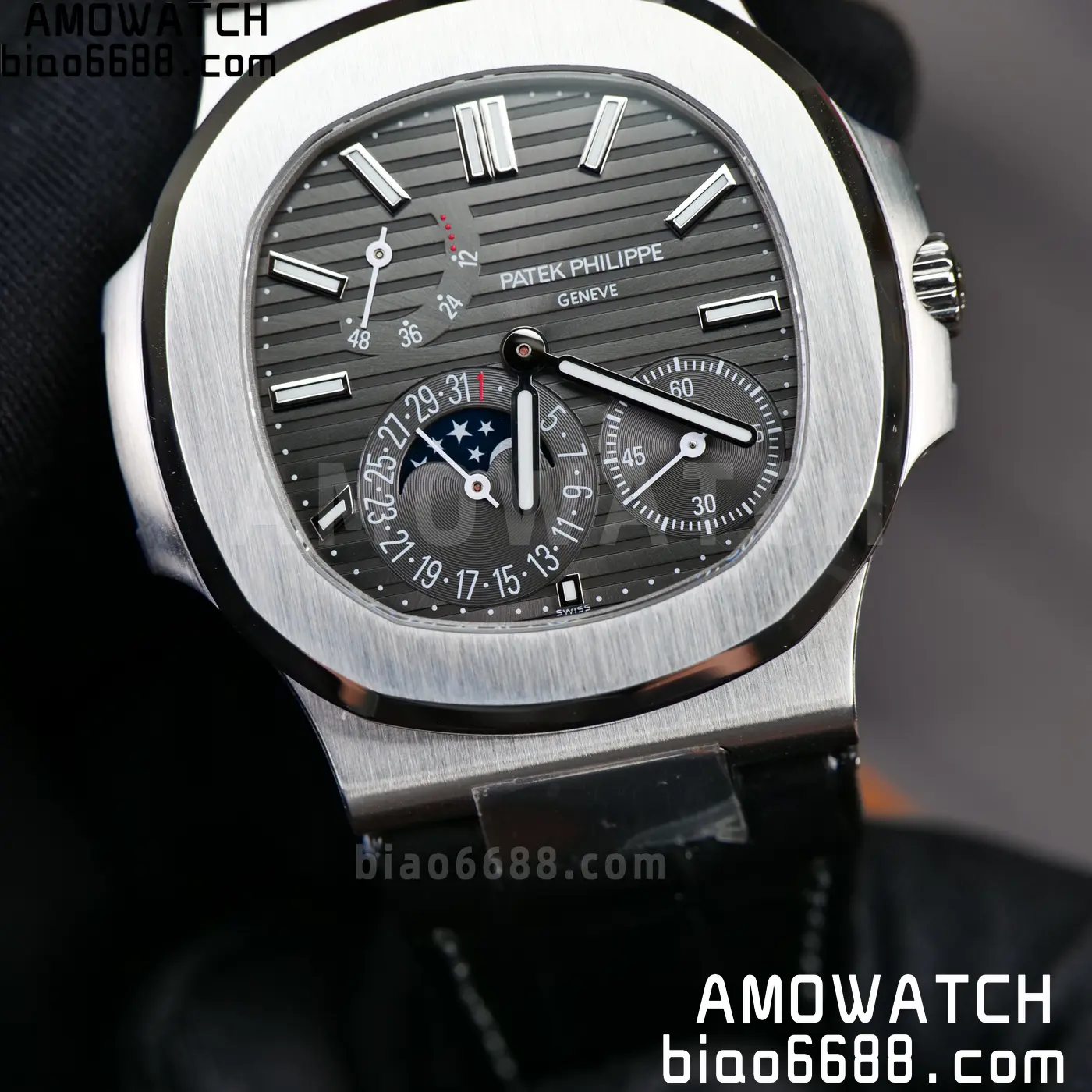 PP Nautilus 5712G SS PPF 1:1 Best Edition Gray Dial on Black Leather Strap A240 Super Clone 97 2604f1a61dbbb77 AMO Watch