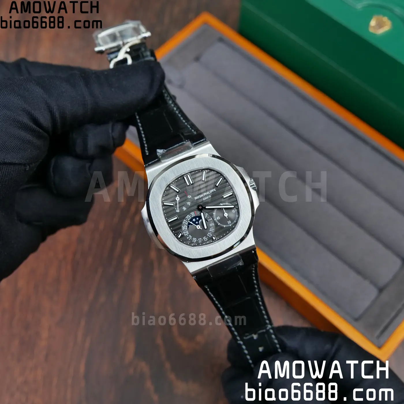 PP Nautilus 5712G SS PPF 1:1 Best Edition Gray Dial on Black Leather Strap A240 Super Clone 78 2a21bdb6fc984d6 AMO Watch