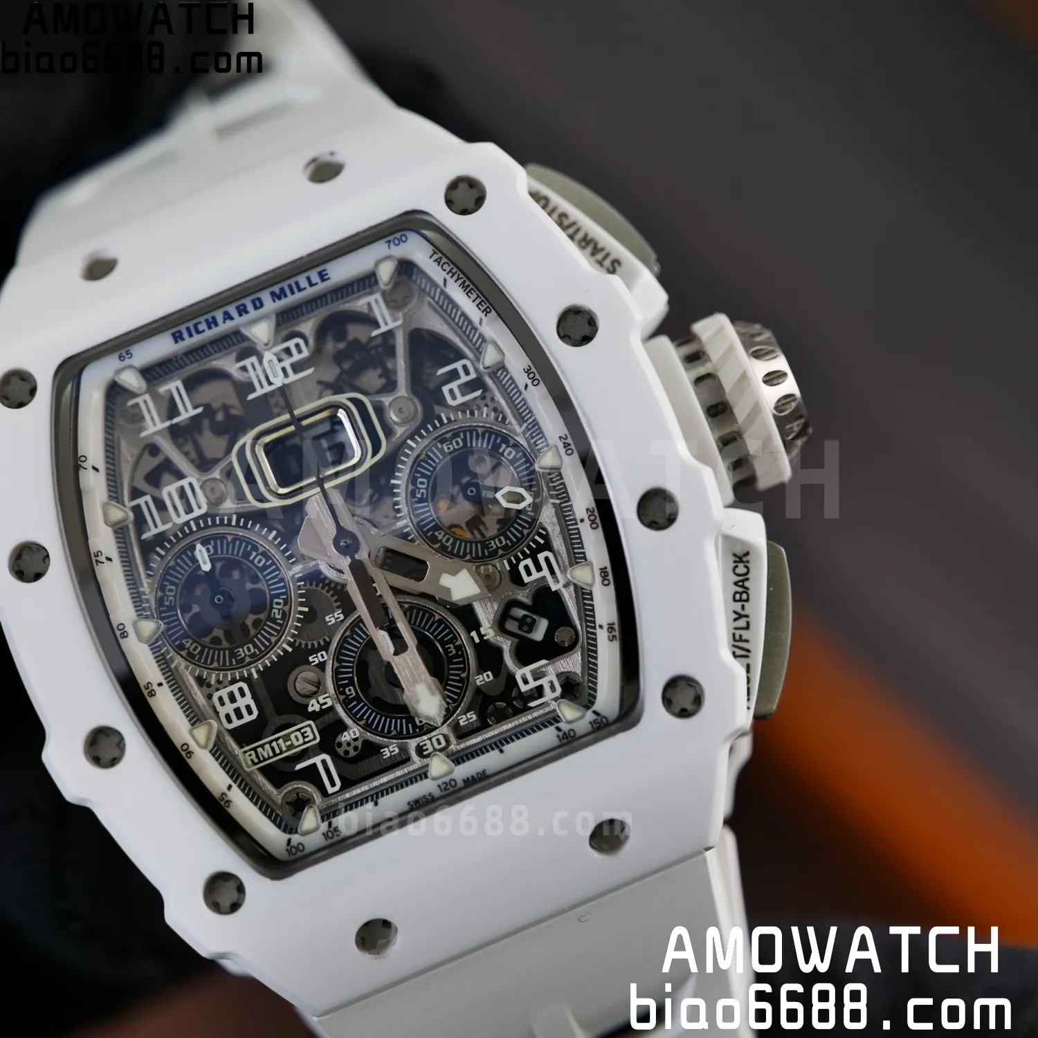 Richard Mille RM11-03 RM1103 Black Carbon KV Factory Best Edition Skeleton Dial on White Rubber Strap v5 86 554f90192d0c31d AMO Watch