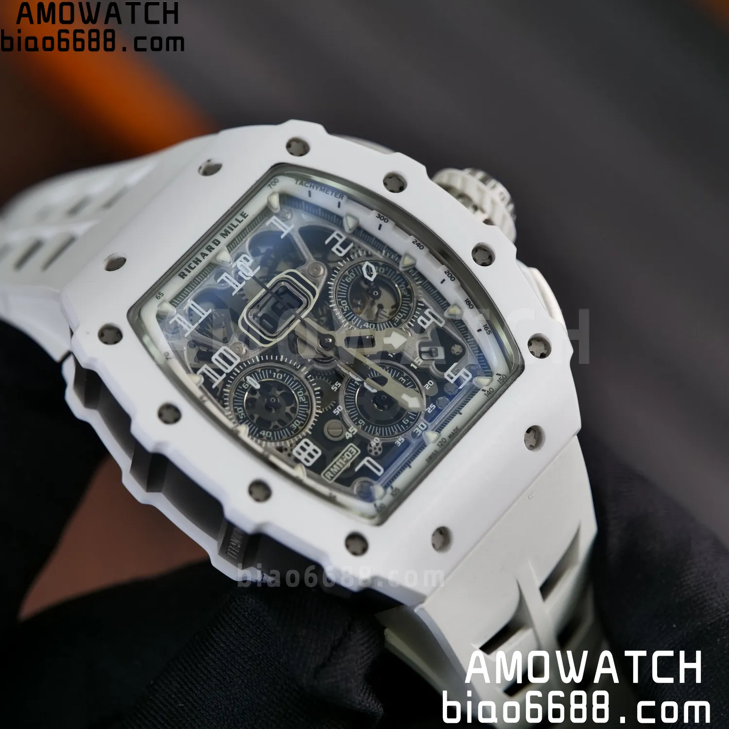 Richard Mille RM11-03 RM1103 Black Carbon KV Factory Best Edition Skeleton Dial on White Rubber Strap v5 83 62518f401f1b500 AMO Watch