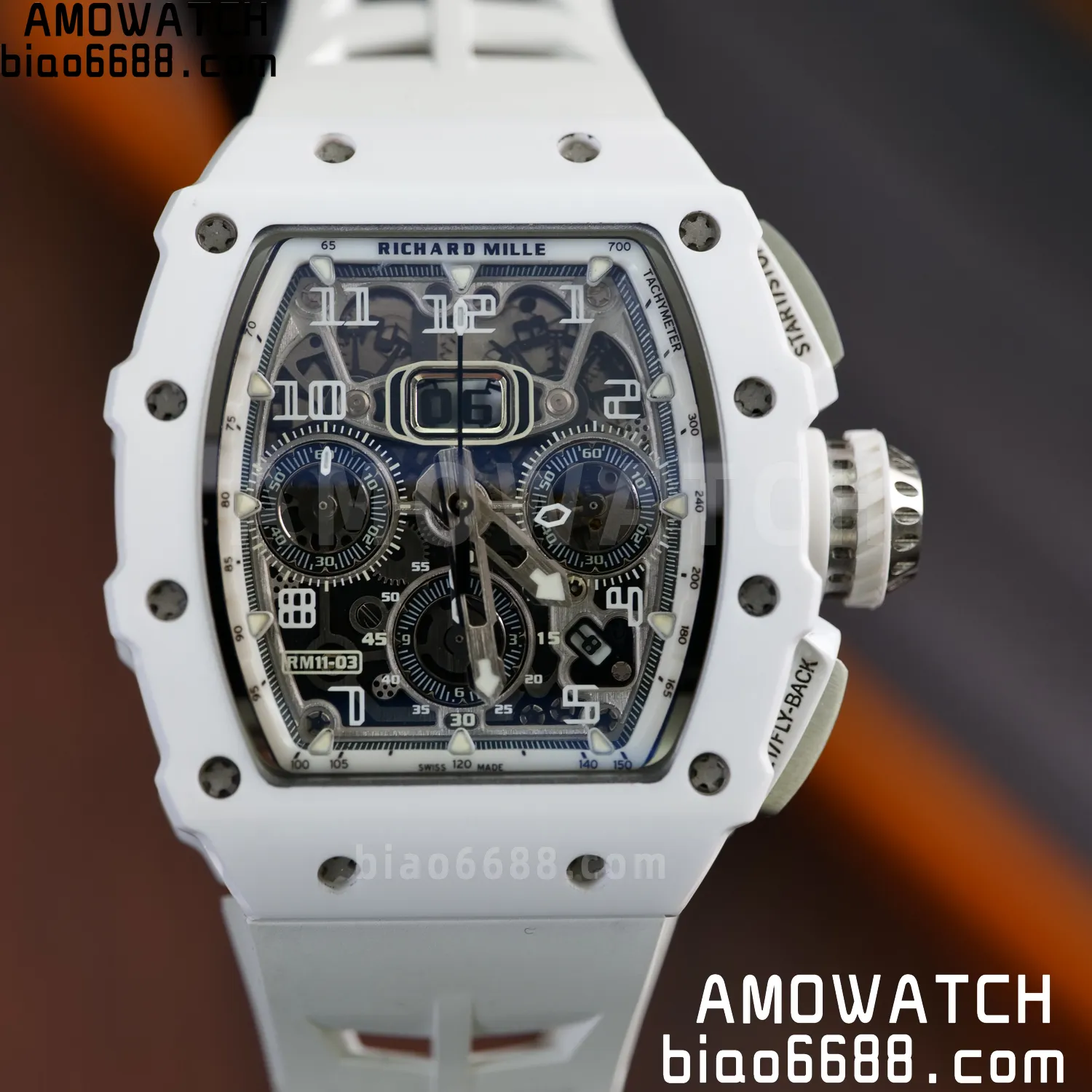 Richard Mille RM11-03 RM1103 Black Carbon KV Factory Best Edition Skeleton Dial on White Rubber Strap v5 78 64e353816debbca AMO Watch
