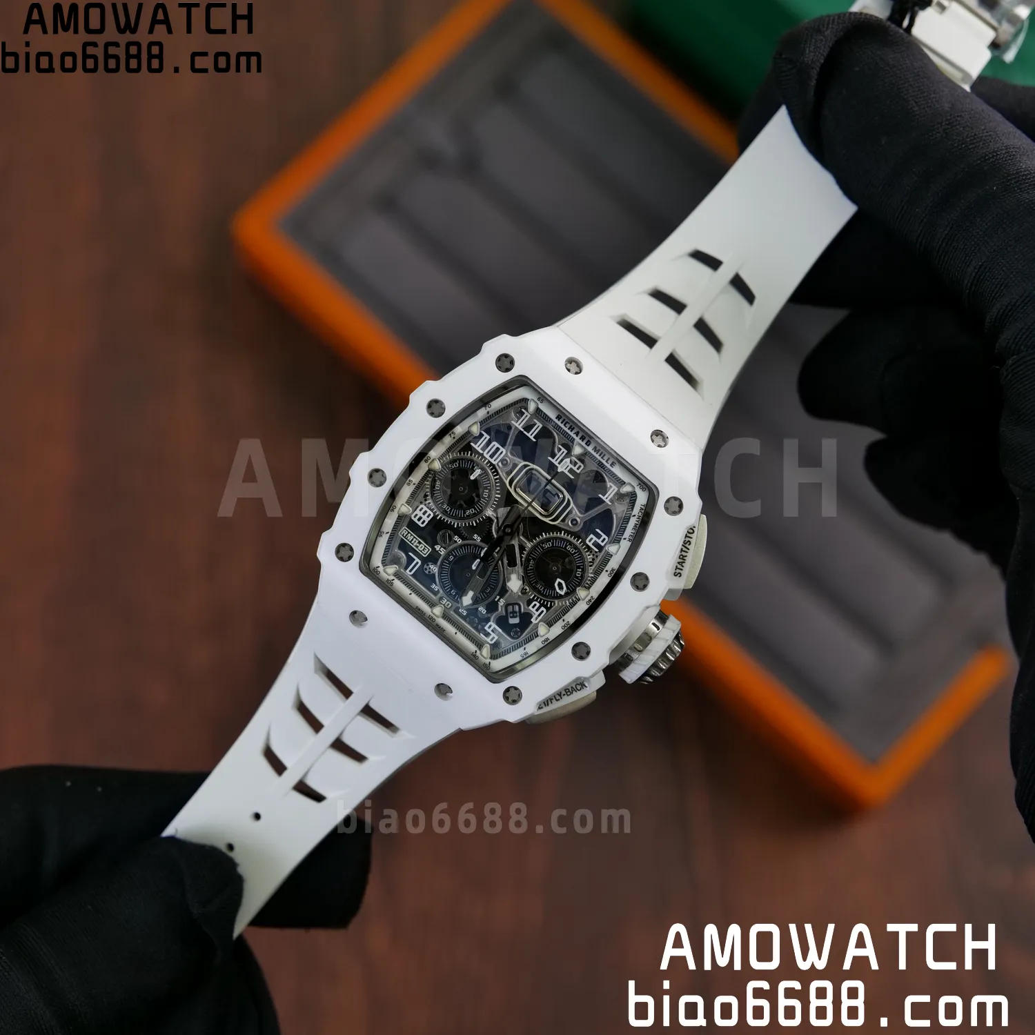 Richard Mille RM11-03 RM1103 Black Carbon KV Factory Best Edition Skeleton Dial on White Rubber Strap v5 74 66e2db0fdcc4122 AMO Watch