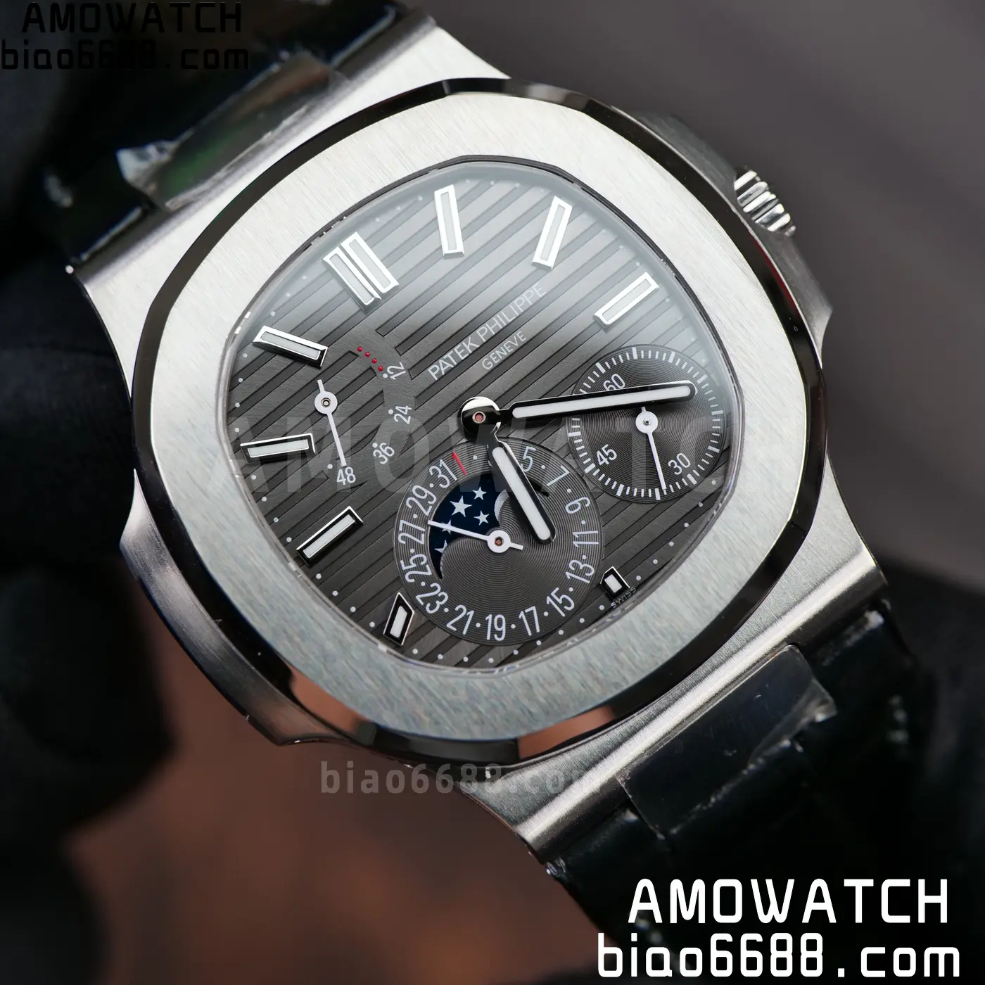 PP Nautilus 5712G SS PPF 1:1 Best Edition Gray Dial on Black Leather Strap A240 Super Clone 96 68b8cf0d466f6c1 AMO Watch
