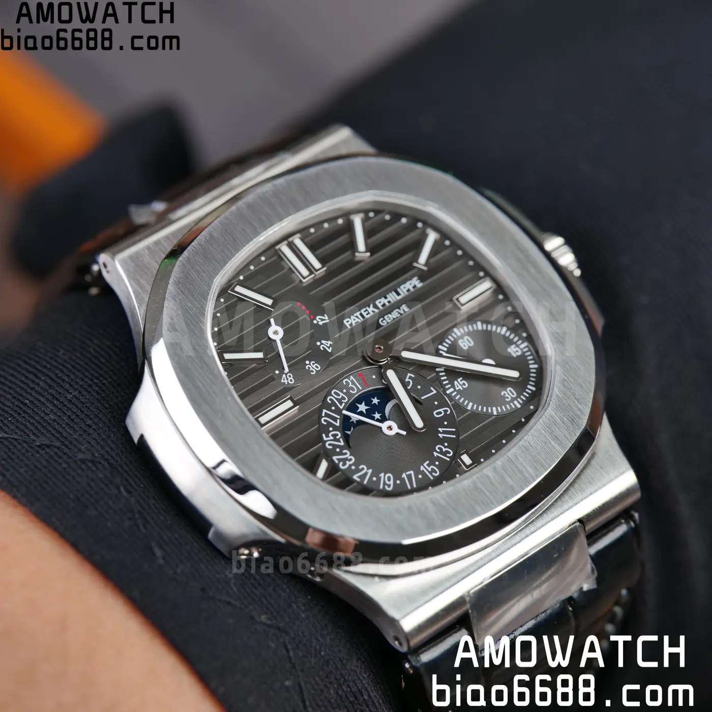 PP Nautilus 5712G SS PPF 1:1 Best Edition Gray Dial on Black Leather Strap A240 Super Clone 110 74e8dbe1e8ee3c3 AMO Watch