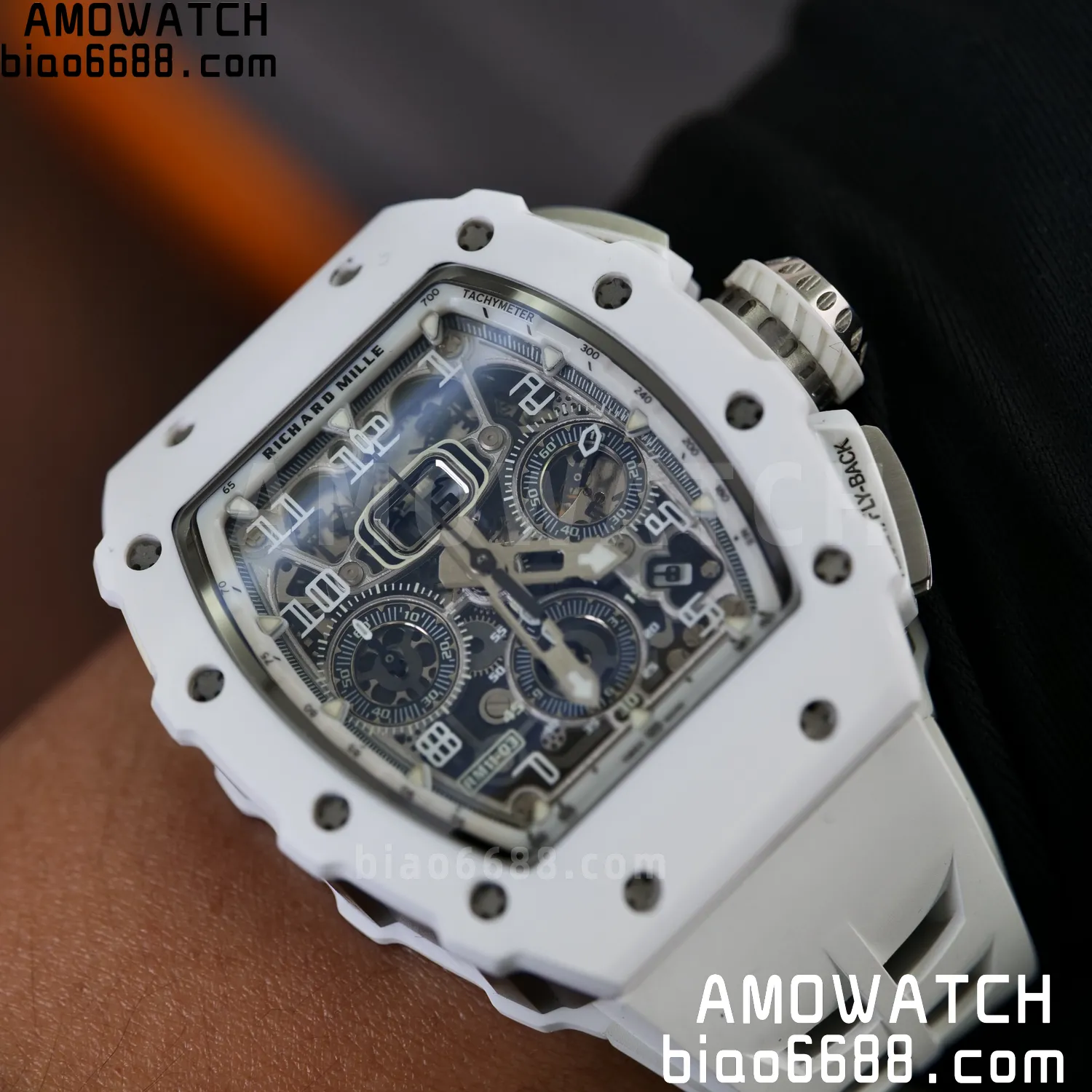 Richard Mille RM11-03 RM1103 Black Carbon KV Factory Best Edition Skeleton Dial on White Rubber Strap v5 101 7b5699b3bf59bc0 AMO Watch