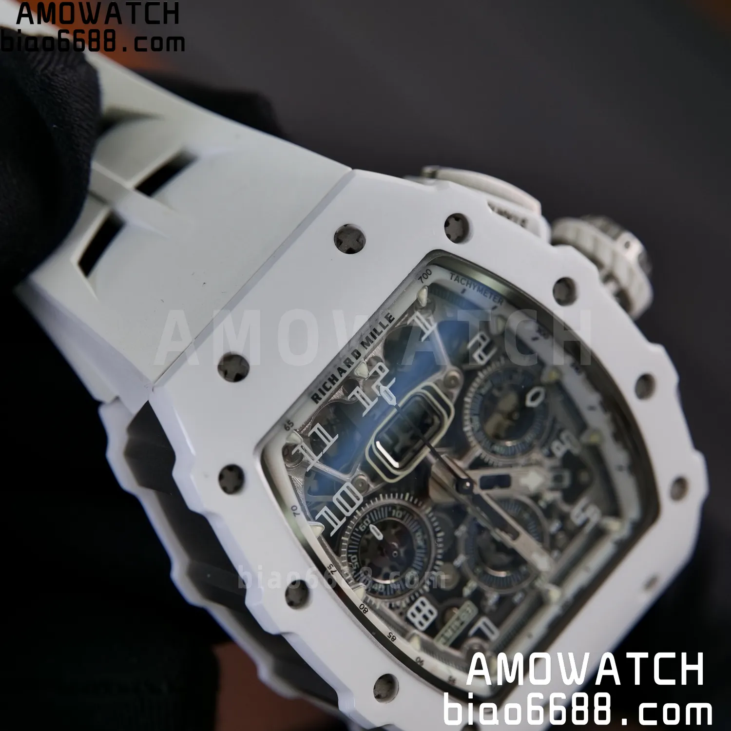 Richard Mille RM11-03 RM1103 Black Carbon KV Factory Best Edition Skeleton Dial on White Rubber Strap v5 85 7bcefe9135c3fa1 AMO Watch