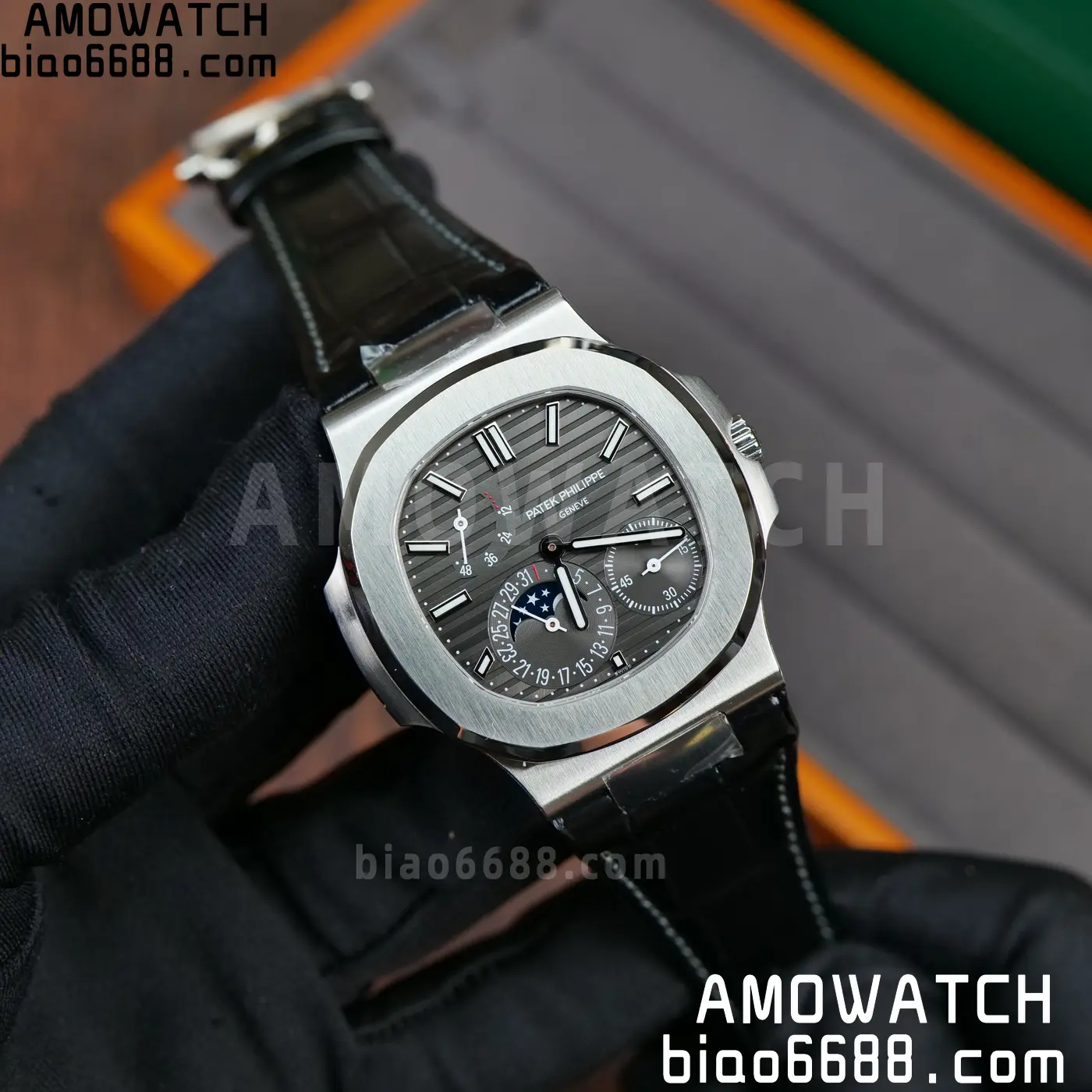PP Nautilus 5712G SS PPF 1:1 Best Edition Gray Dial on Black Leather Strap A240 Super Clone 80 9753624988ac1a9 AMO Watch