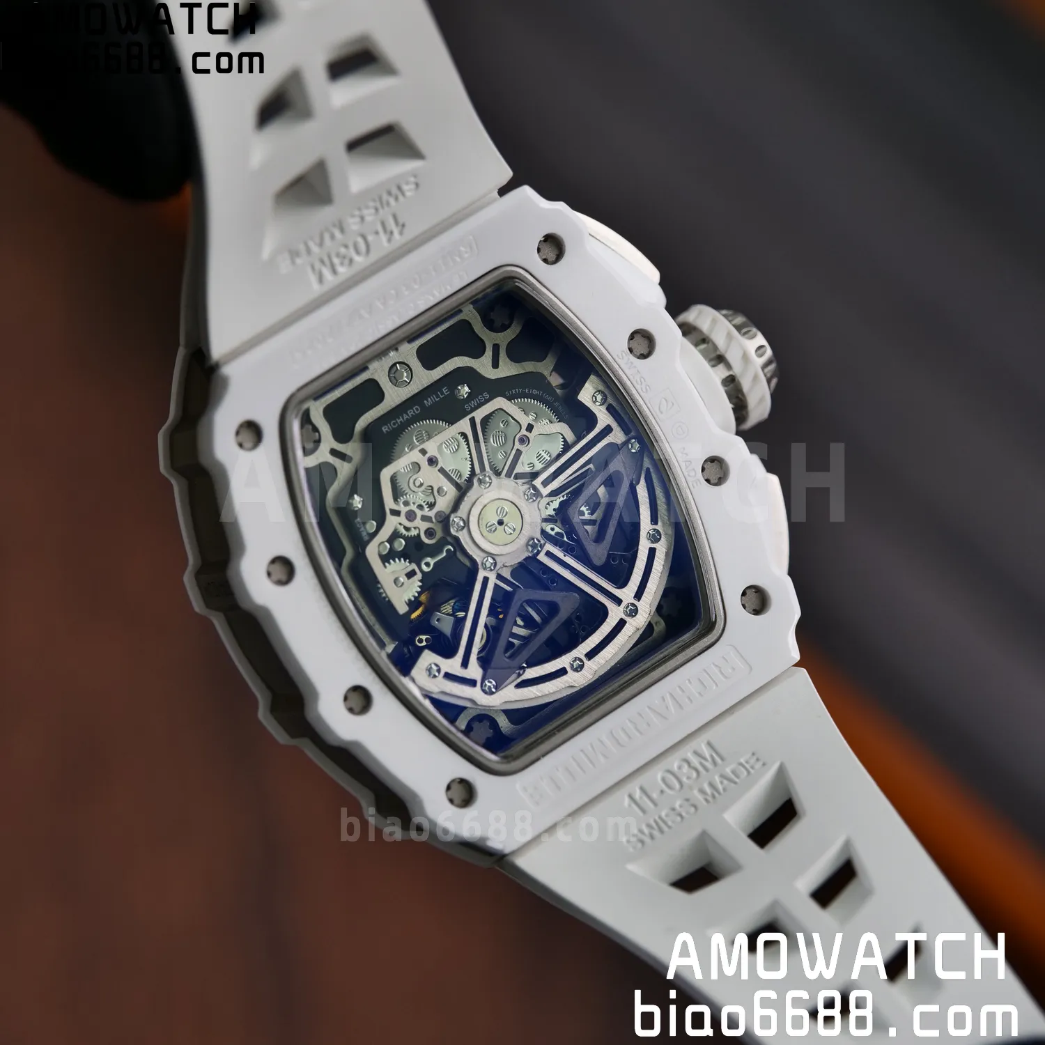 Richard Mille RM11-03 RM1103 Black Carbon KV Factory Best Edition Skeleton Dial on White Rubber Strap v5 94 ab3b012e4227fff AMO Watch
