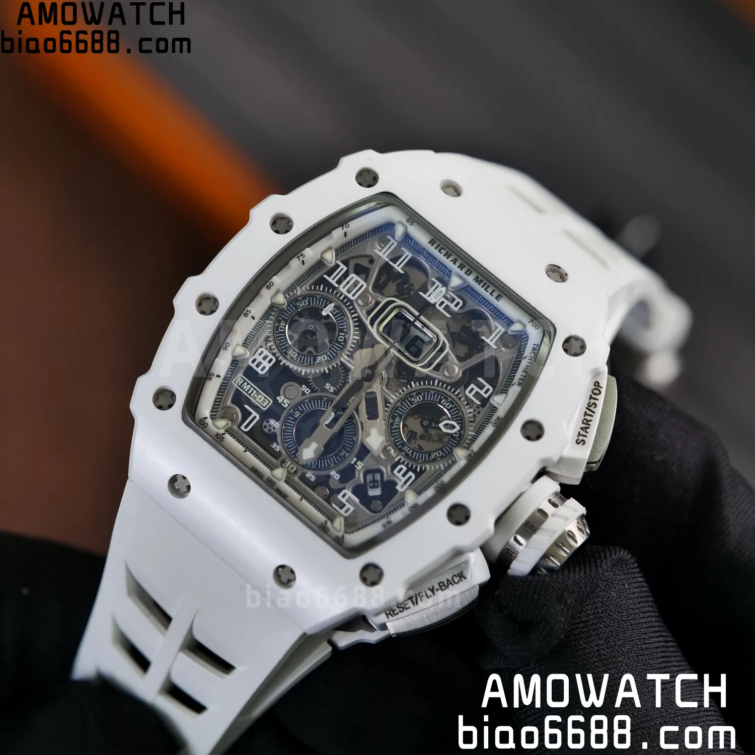 Richard Mille RM11-03 RM1103 Black Carbon KV Factory Best Edition Skeleton Dial on White Rubber Strap v5 84 bd5f8577c796f7d AMO Watch