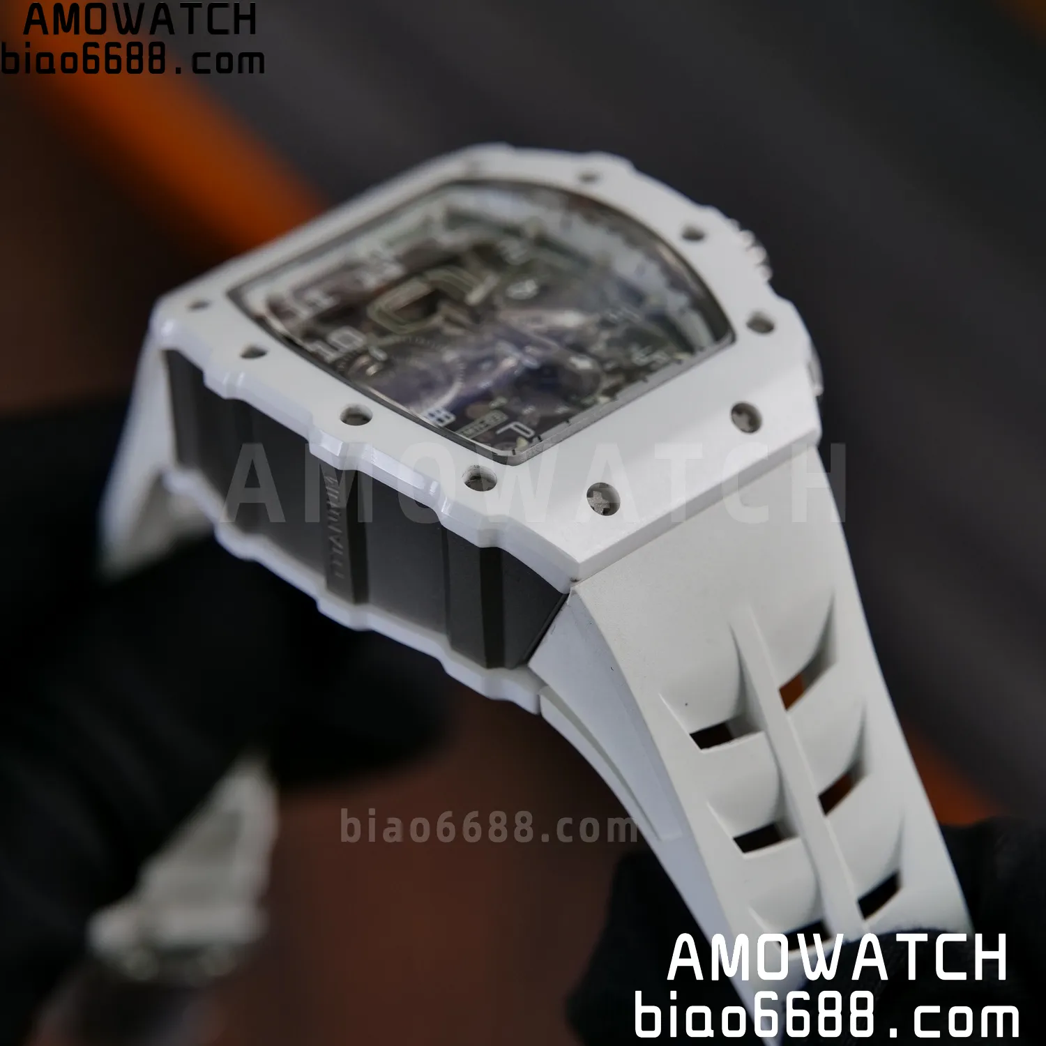 Richard Mille RM11-03 RM1103 Black Carbon KV Factory Best Edition Skeleton Dial on White Rubber Strap v5 80 d374bb06605436d AMO Watch
