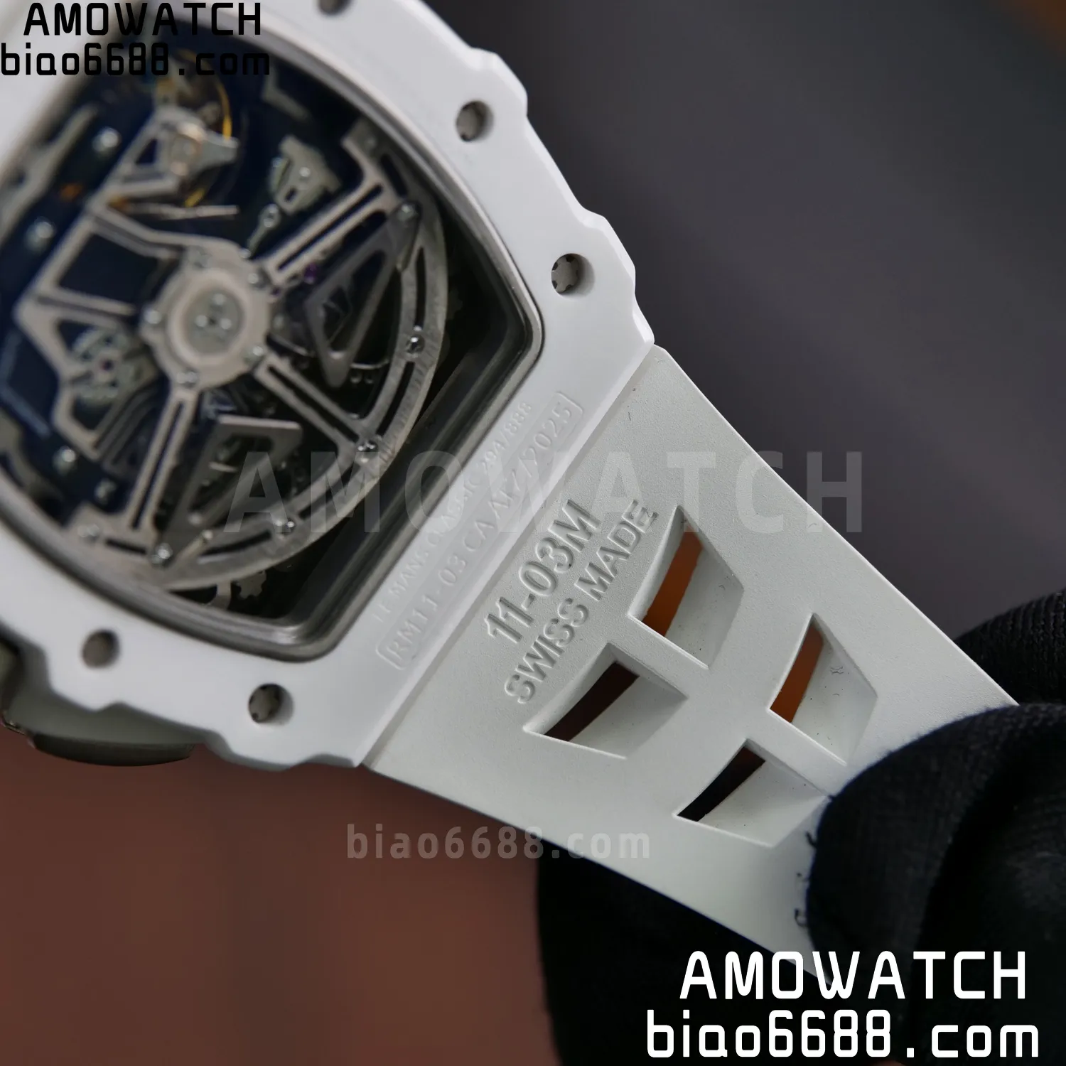 Richard Mille RM11-03 RM1103 Black Carbon KV Factory Best Edition Skeleton Dial on White Rubber Strap v5 96 e0088d6276abd61 AMO Watch