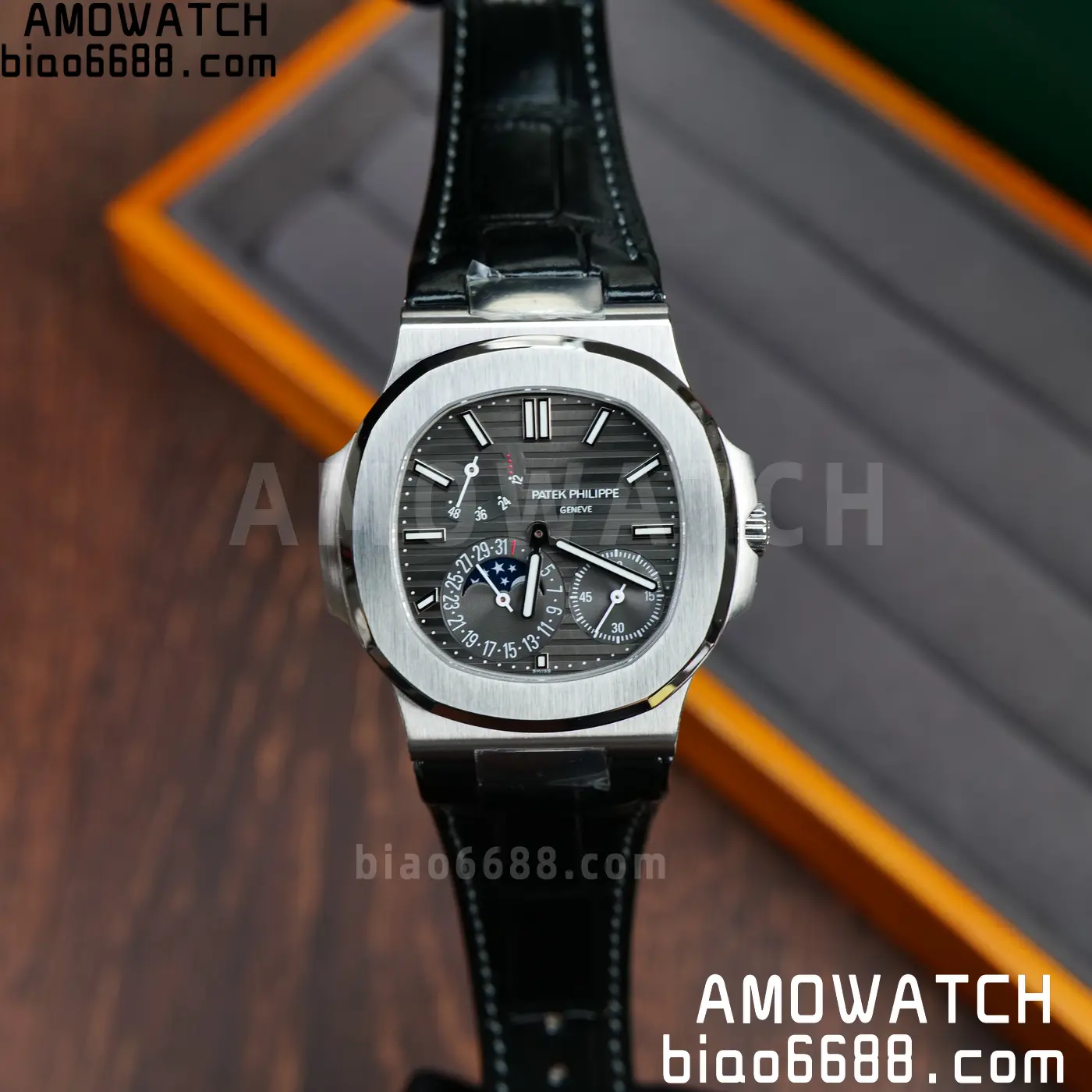 PP Nautilus 5712G SS PPF 1:1 Best Edition Gray Dial on Black Leather Strap A240 Super Clone 85 e42098930639136 AMO Watch
