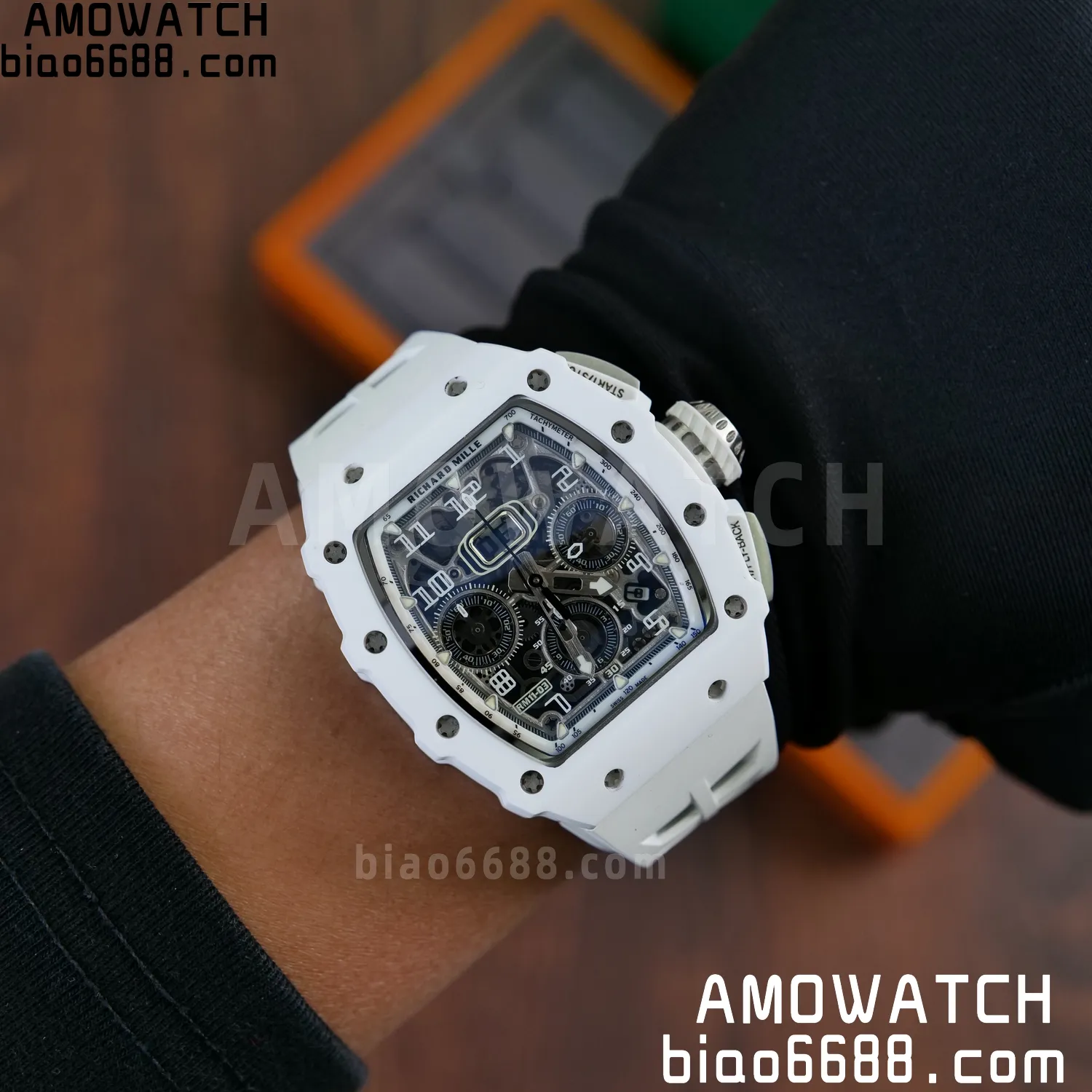 Richard Mille RM11-03 RM1103 Black Carbon KV Factory Best Edition Skeleton Dial on White Rubber Strap v5 99 eca092eb88d493a AMO Watch
