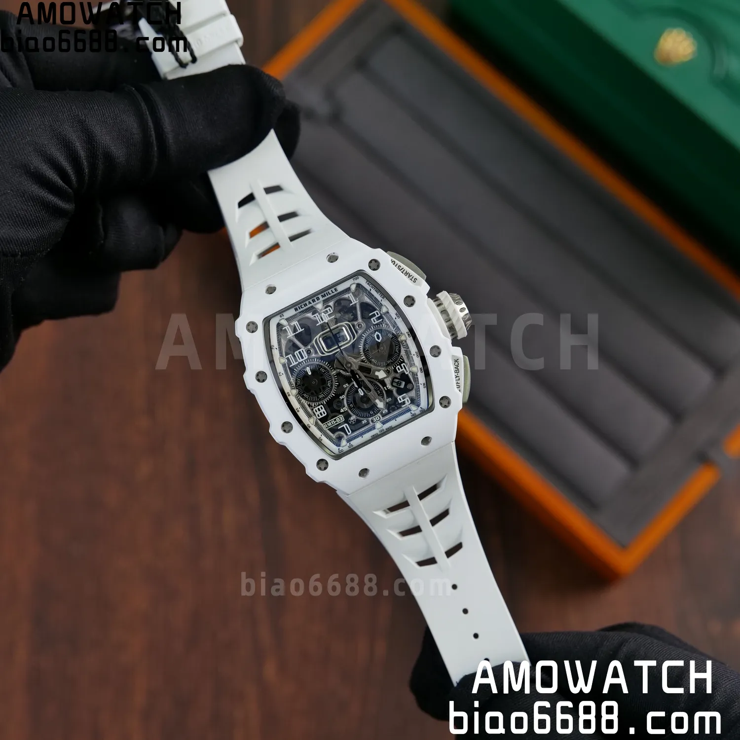 Richard Mille RM11-03 RM1103 Black Carbon KV Factory Best Edition Skeleton Dial on White Rubber Strap v5 71 f26576d9c76ccbe AMO Watch