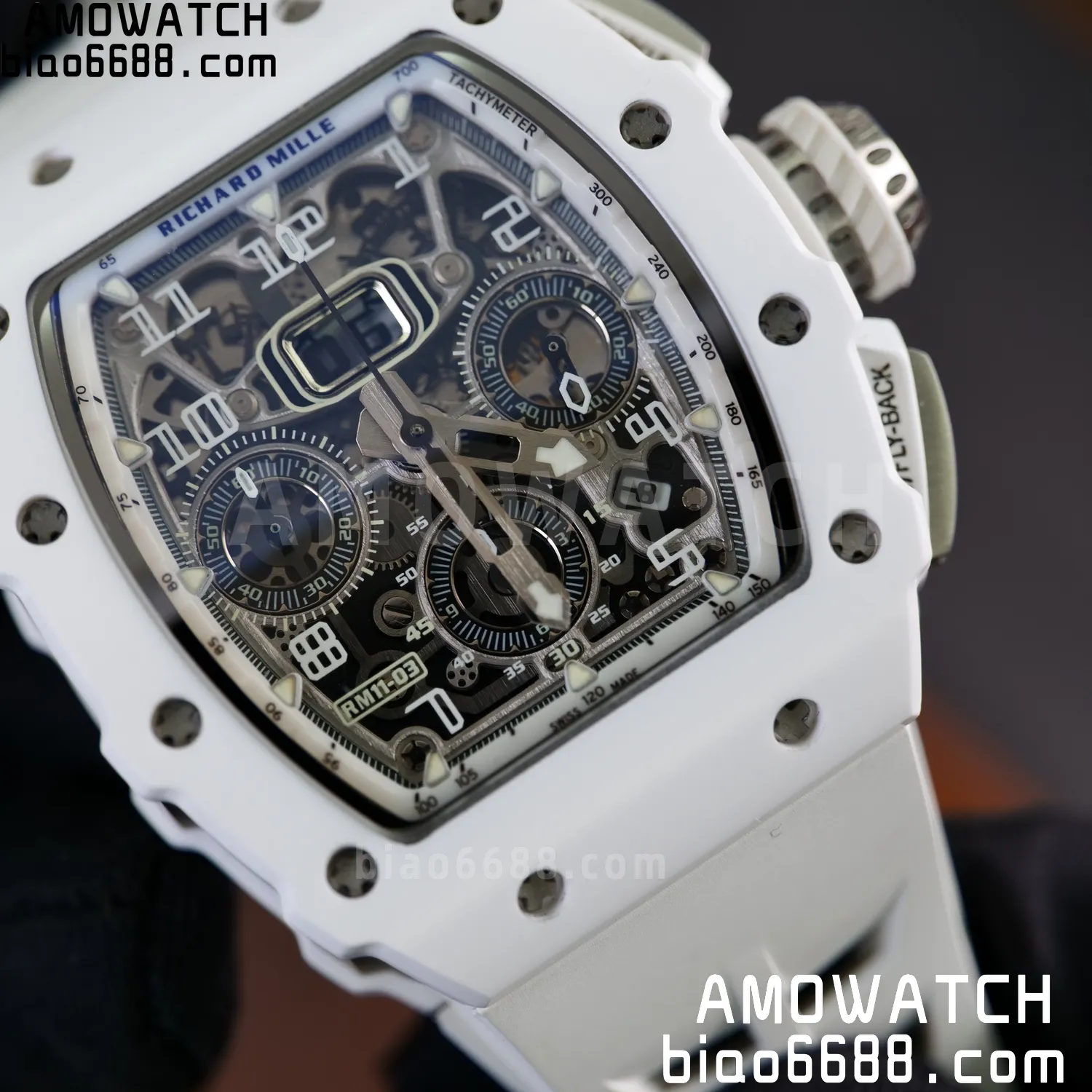 Richard Mille RM11-03 RM1103 Black Carbon KV Factory Best Edition Skeleton Dial on White Rubber Strap v5 87 f61c73ebebc88ba AMO Watch