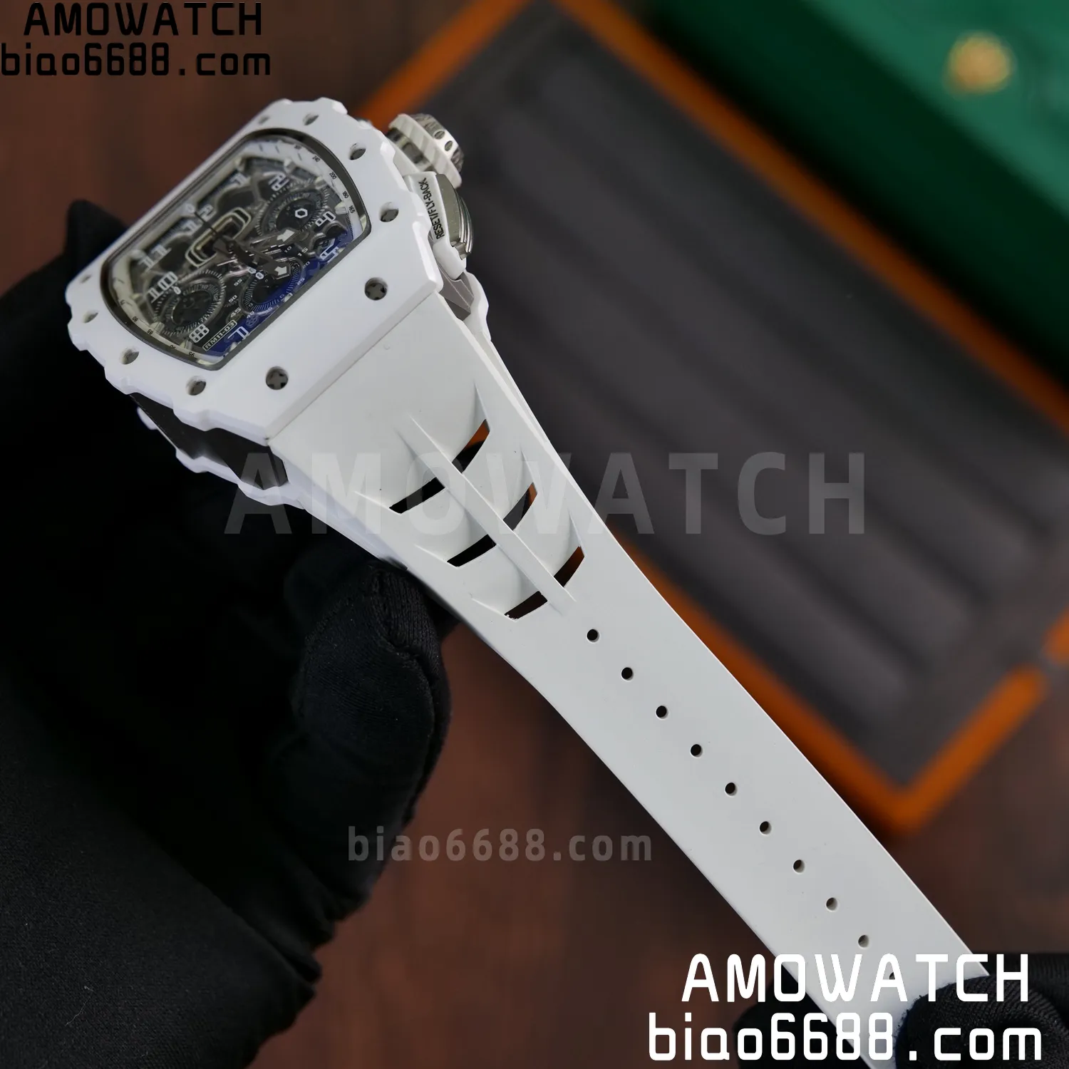 Richard Mille RM11-03 RM1103 Black Carbon KV Factory Best Edition Skeleton Dial on White Rubber Strap v5 76 fdfab631c88c63f AMO Watch