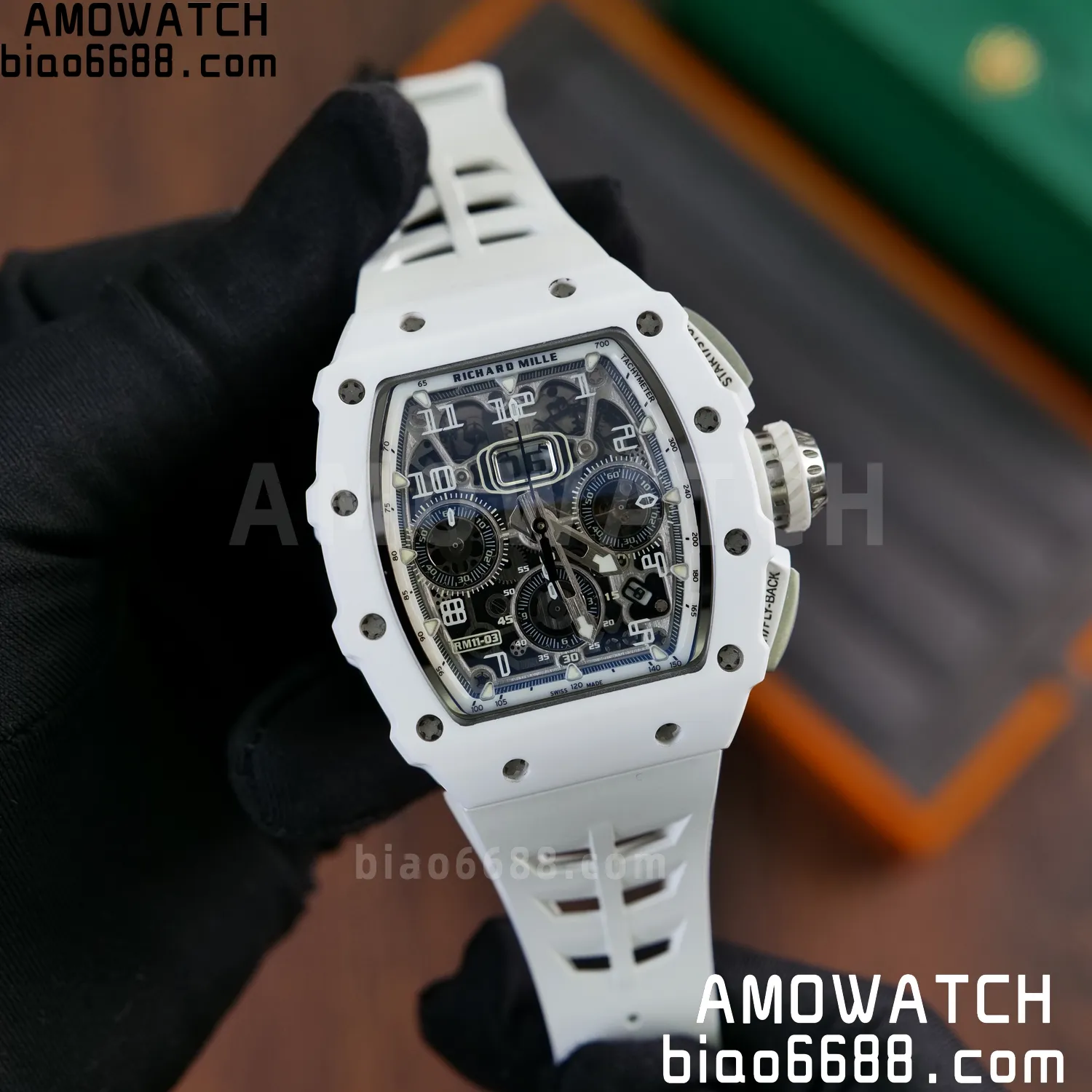 Richard Mille RM11-03 RM1103 Black Carbon KV Factory Best Edition Skeleton Dial on White Rubber Strap v5 73 ffa32e4e4d900b2 AMO Watch