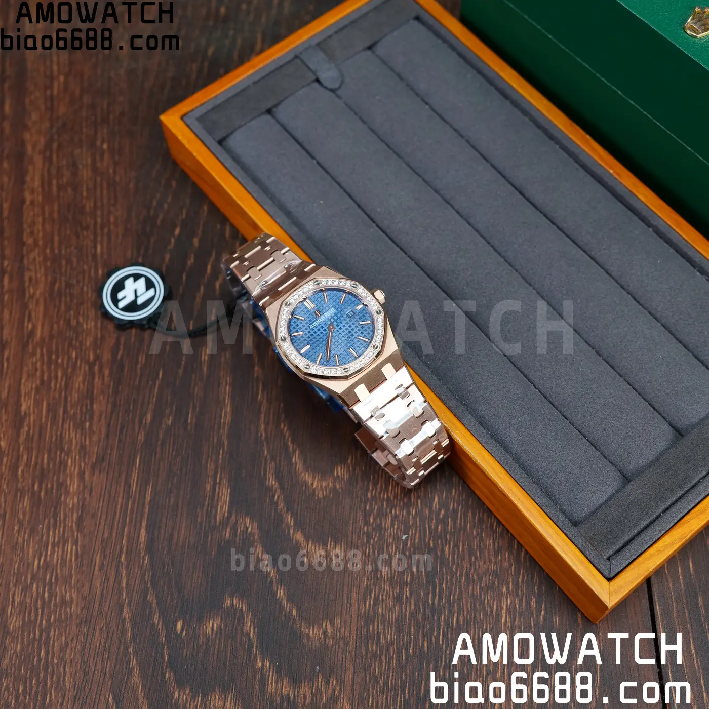 AUDEMARS PIGUET Lady Royal Oak 67651 33mm RG ZF 1:1 Best Edition Blue Dial Diamonds Bezel on RG Bracelet Swiss Quartz 49 239bd757bb4e8d0 AMO Watch